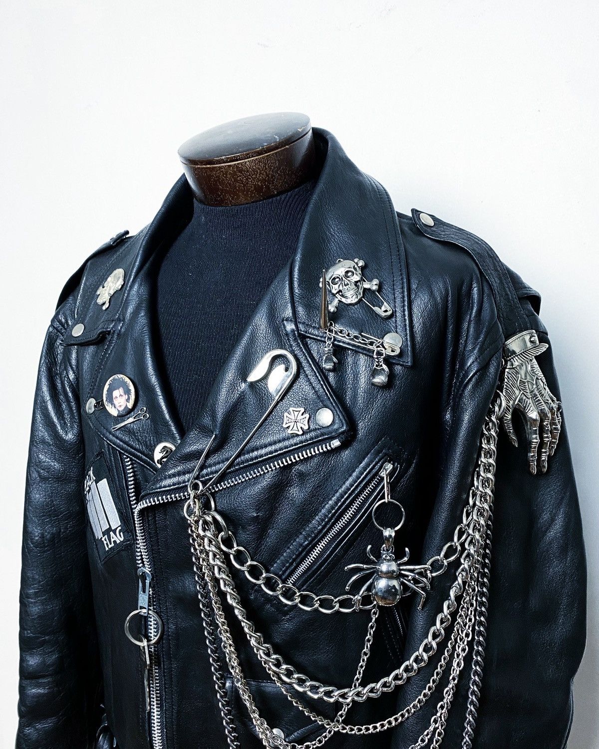Art Comes First BLACK FLAG CUSTOM BLACK LEATHER BIKE PUNK GOTH 666 JACKET Size US XXL / EU 58 / 5 - 6 Thumbnail