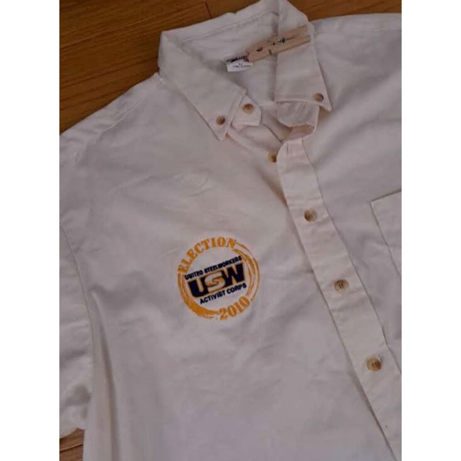 Vintage VINTAGE United Steel Workers Activist Corps 2010 Button-Up Shirt USA Embroidered Long Sleeve Men XL Cream Size US XL / EU 56 / 4 - 6 Thumbnail