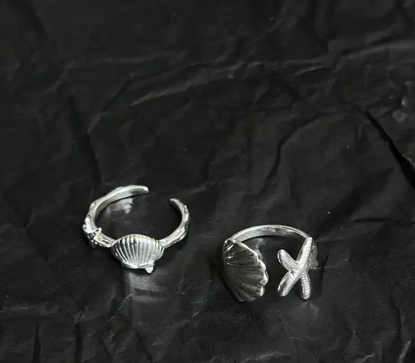 Jewelry Silver Shell and Starfish Open Band Rings, Adjustable Size ONE SIZE - 3 Thumbnail