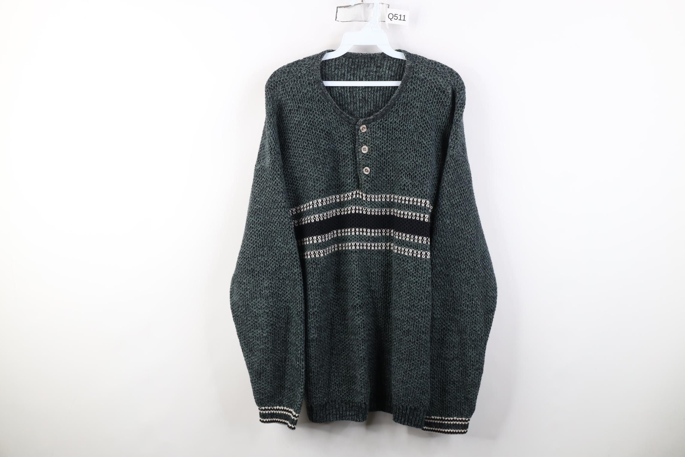 Vintage Vintage 90s Streetwear Thermal Weave Knit Henley Sweater Size US L / EU 52-54 / 3 - 1 Thumbnail