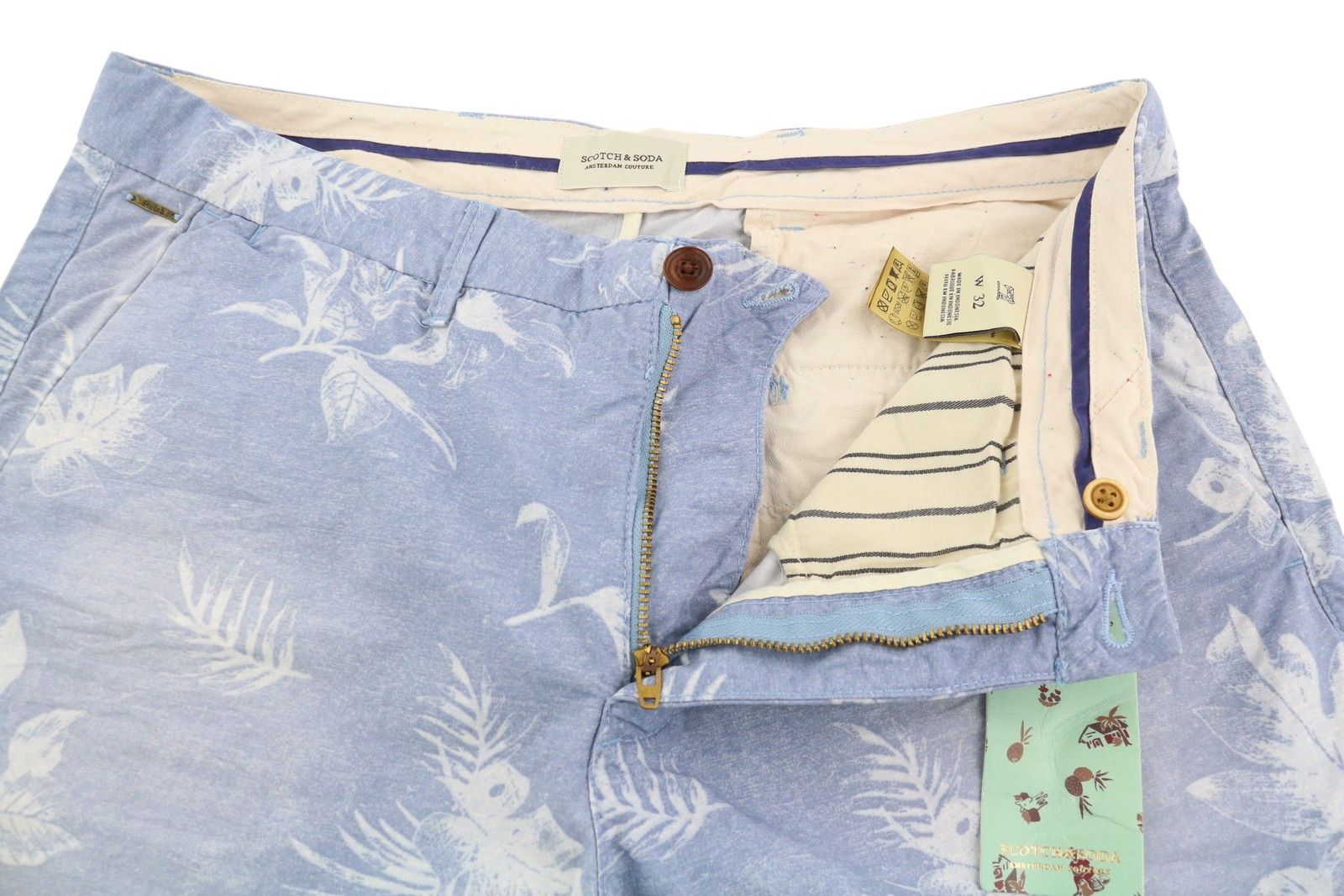 Scotch & Soda W32 Chino Washed Blue Leafs Patterned Light Logo 84171 Size US 32 / EU 48 - 4 Thumbnail