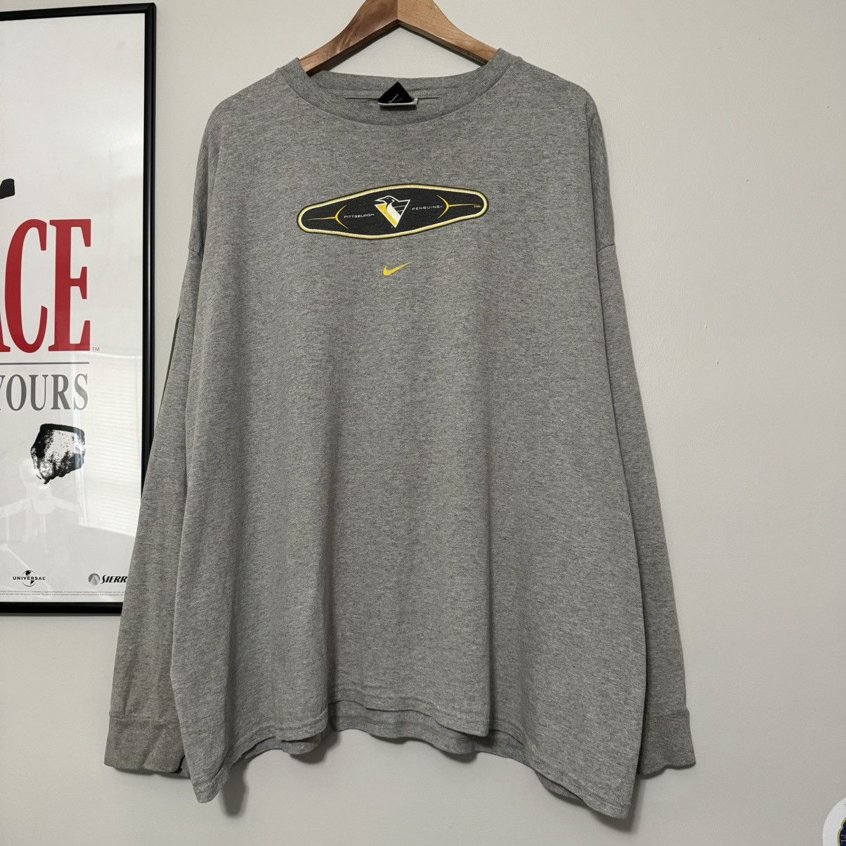 NHL × Nike × Vintage VINTAGE 2000s NIKE PITTSBURGH PENGUINS LONG SLEEVE SHIRT Size US XXL / EU 58 / 5 - 5 Thumbnail