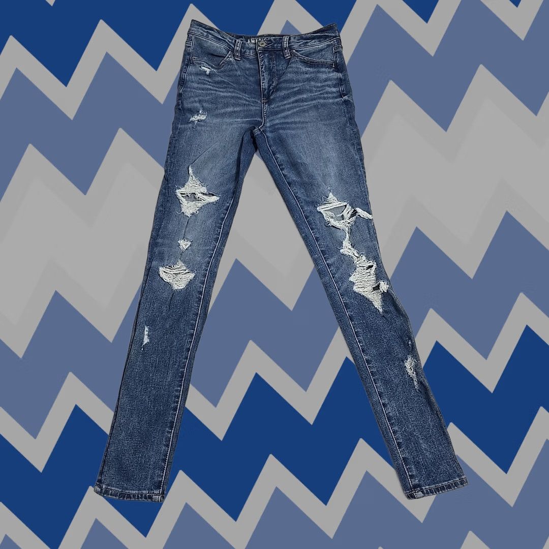 American Eagle Outfitters American Eagle Outfitters Womens Blue The Dream Jean Super Hi Rise Jegging Distressed Sz 4 Jeans Womens Regular Blue 4 Size 27" / US 4 / IT 40 - 1 Thumbnail