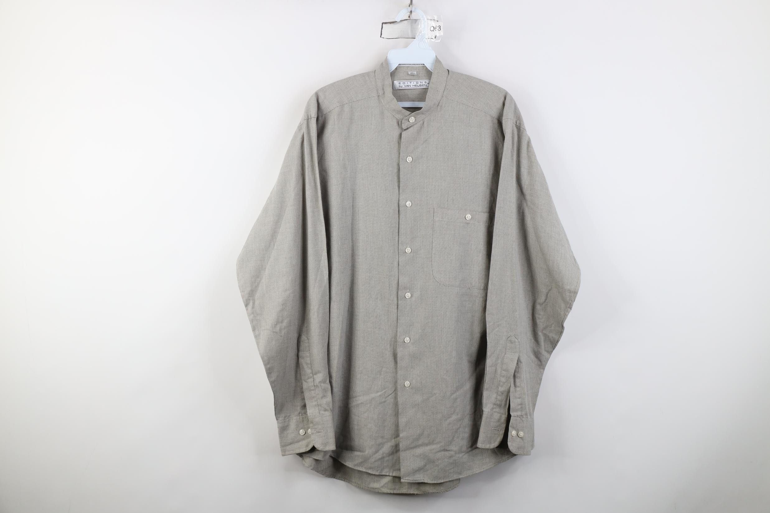Vintage Vintage 90s Streetwear Band Collar Button Shirt Gray Plaid Size US M / EU 48-50 / 2 - 1 Thumbnail