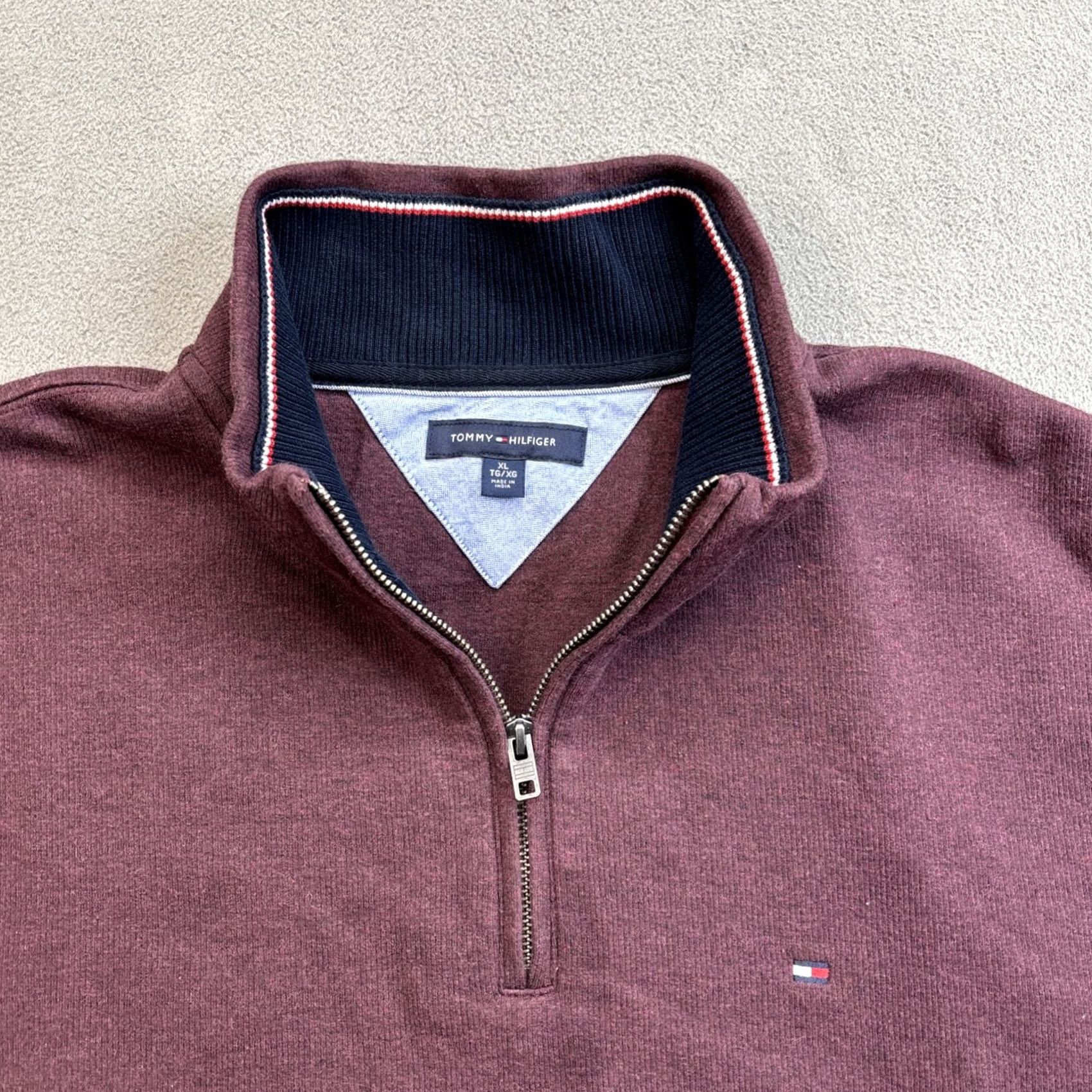 Tommy Hilfiger Tommy Hilfiger Sweater Pullover Mens XL Maroon Cotton Long Sleeve Mock Neck 1/4 Zip Casual Size US XL / EU 56 / 4 - 2 Thumbnail