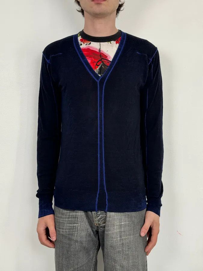 Marithe + Francois Girbaud 2000s Marithé + François Girbaud Black & Blue V Neck Irregular Sweater Size US M / EU 48-50 / 2 - 2 Thumbnail