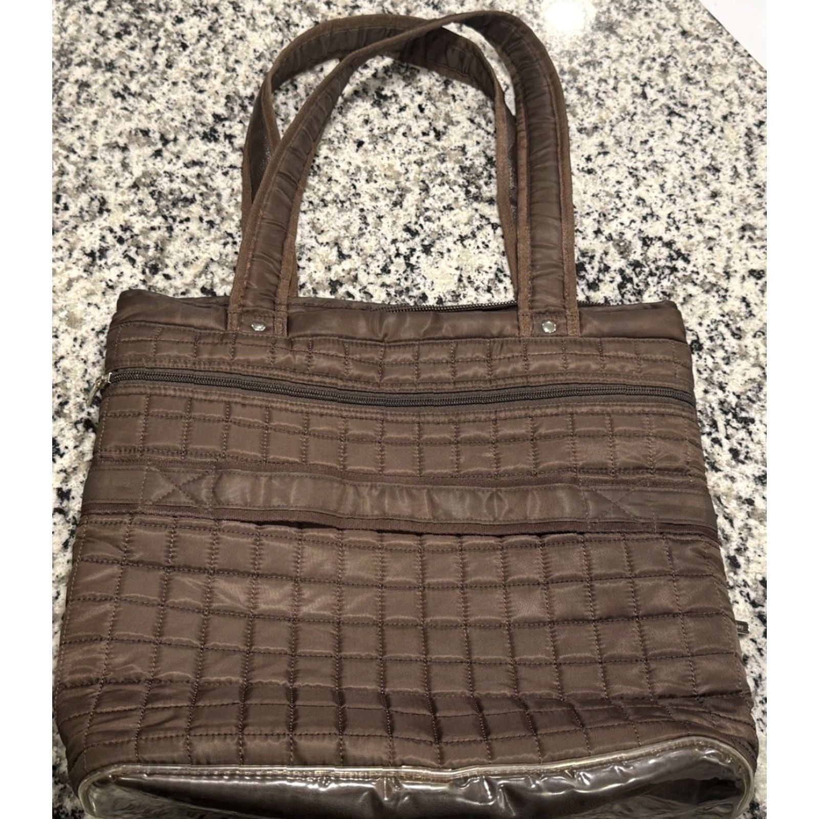 LUG Tote Bag Brown Quilted Travel Organizer - Double Handle, Pockets, Zip, Nylon Lining - Women, Large