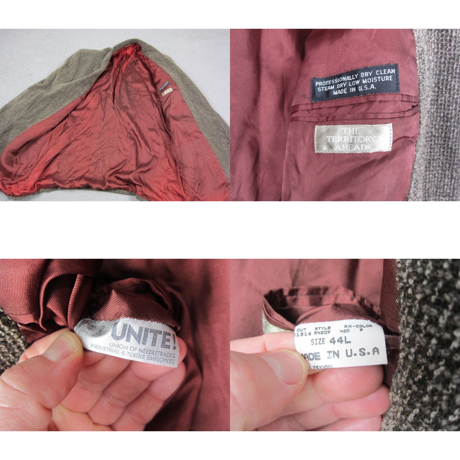 The Territory Ahead Territory Ahead Blazer Mens 44 L Green Black Wool Tweed Short Notch 3-Button Single-Breasted Vintage Jacket US Made Mens Size 44R - 9 Thumbnail