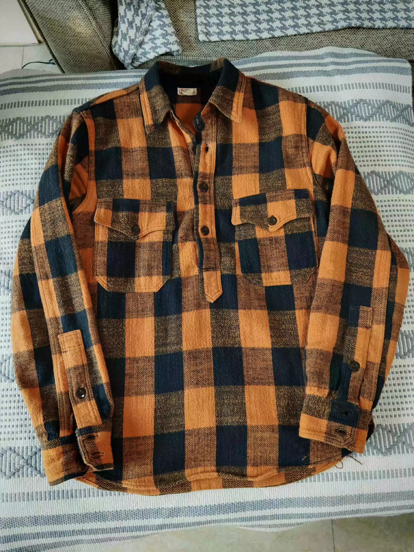 image of Freewheelers Facecloth Plaid Pullover Shirt in Orange, Men's (Size Medium)
