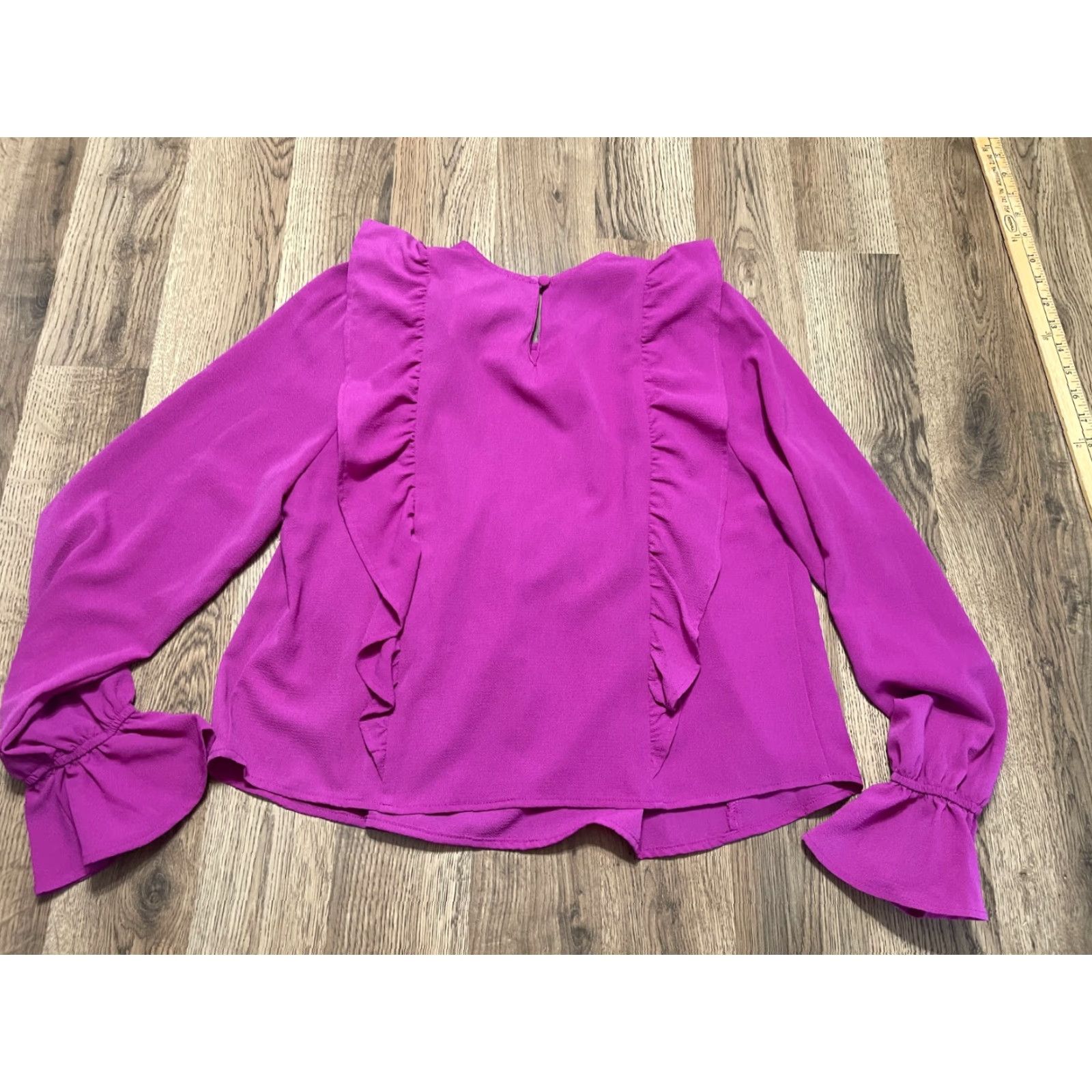 Vintage HYFVE Blouse Womens Medium Purple Long Sleeve Ruffle Pleated Shirt Size M / US 6-8 / IT 42-44 - 2 Thumbnail