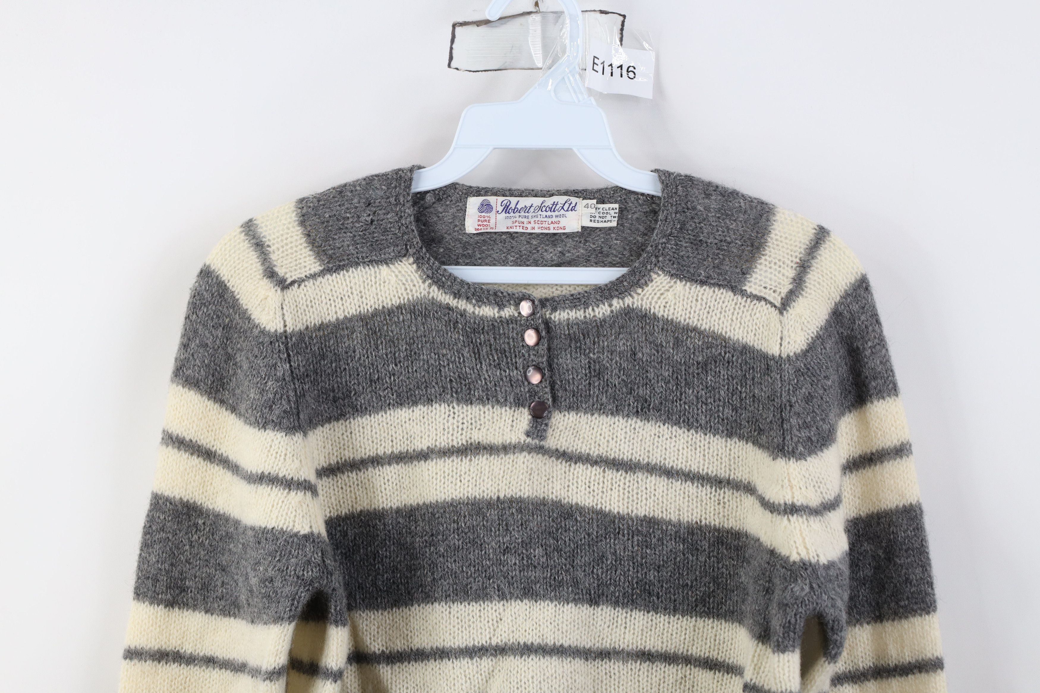 Vintage Vintage 60s 70s Streetwear Striped Wool Knit Henley Sweater Size S / US 4 / IT 40 - 2 Thumbnail