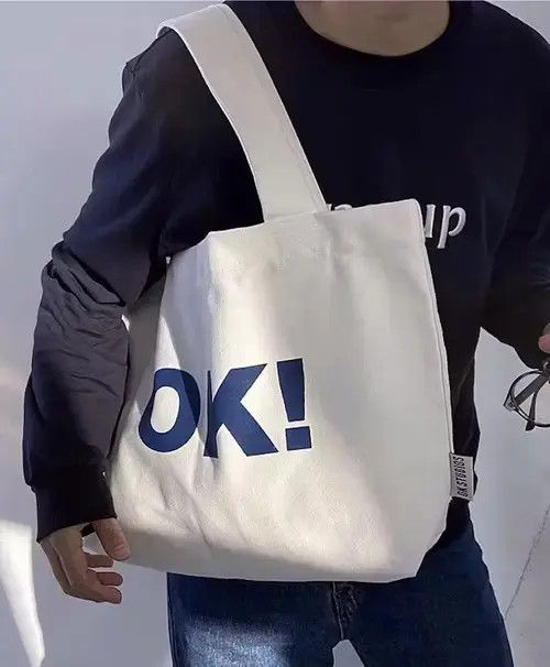 Individualized Shirts × Japanese Brand Retro y2k unisex “OK!” canvas shoulder tote bag aesthetic Size ONE SIZE - 2 Thumbnail
