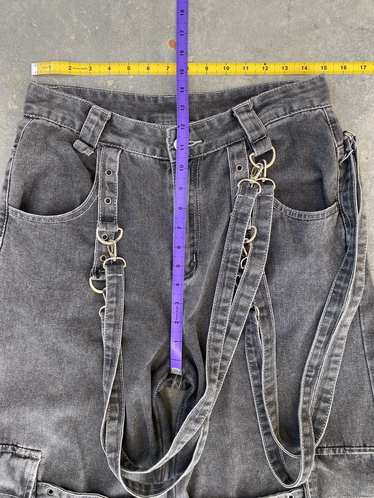 Japanese Brand ROMWE SUPER BAGGY RAVER PANT DENIM CARGO FADED BLACK Size US 30 / EU 46 - 4 Thumbnail