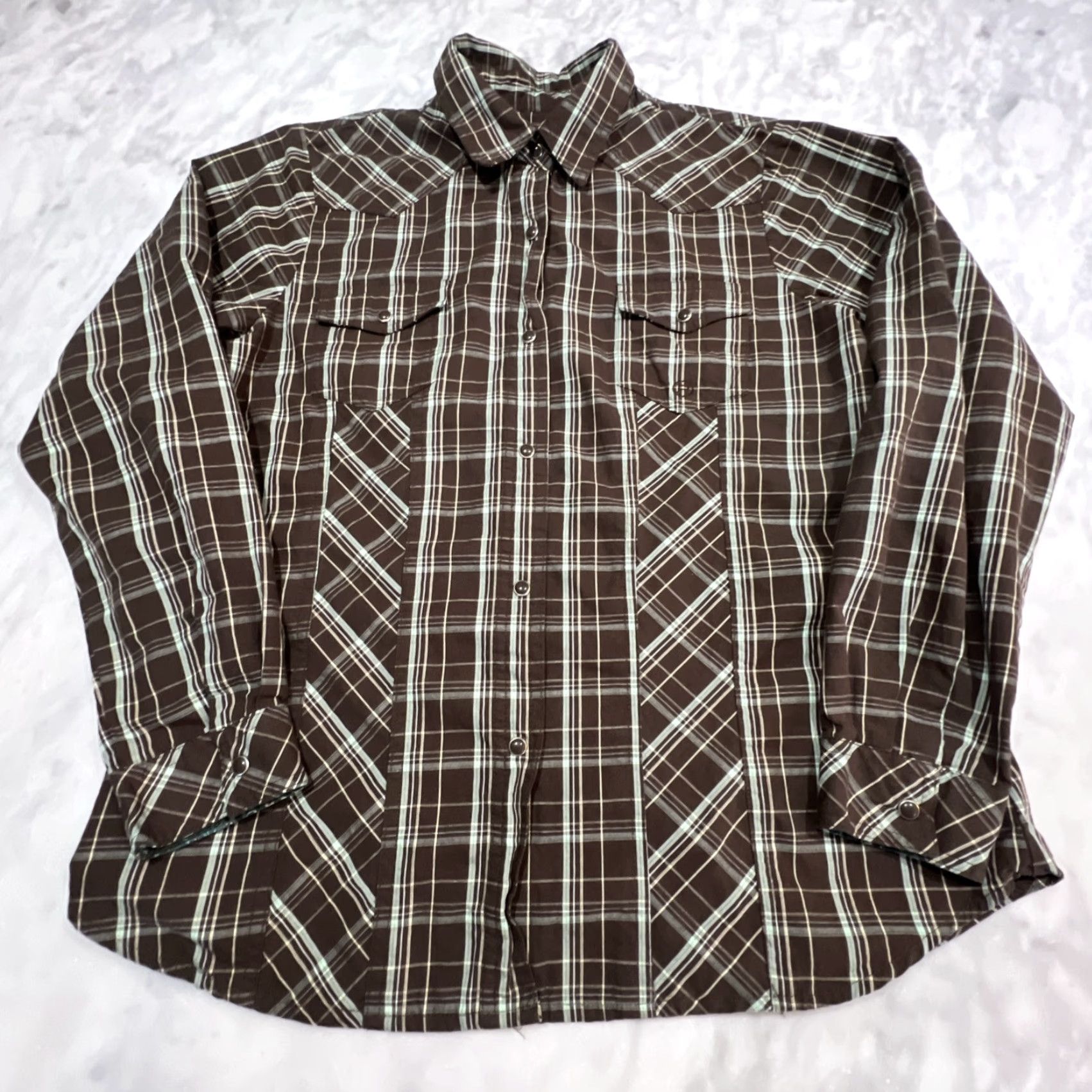 Roper Roper Western Snap Shirt Womens Large Plaid Brown Turquoise Fitted Go West Shirt Woman L Brown Plaid Slim Cotton Size L / US 10 / IT 46 - 3 Thumbnail