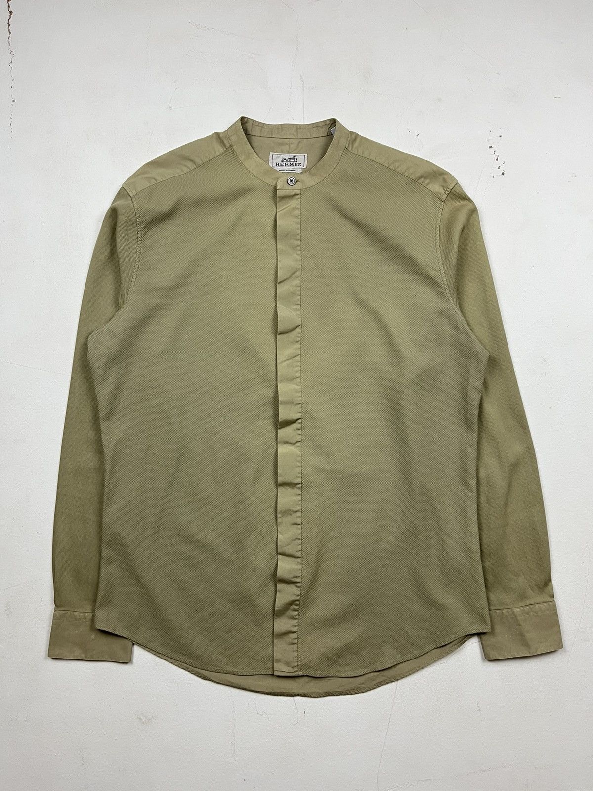 Designer × Hermes × Vintage Hermès Military-Inspired Band Collar Shirt – Made in France Size US XXS / EU 40 - 1 Thumbnail