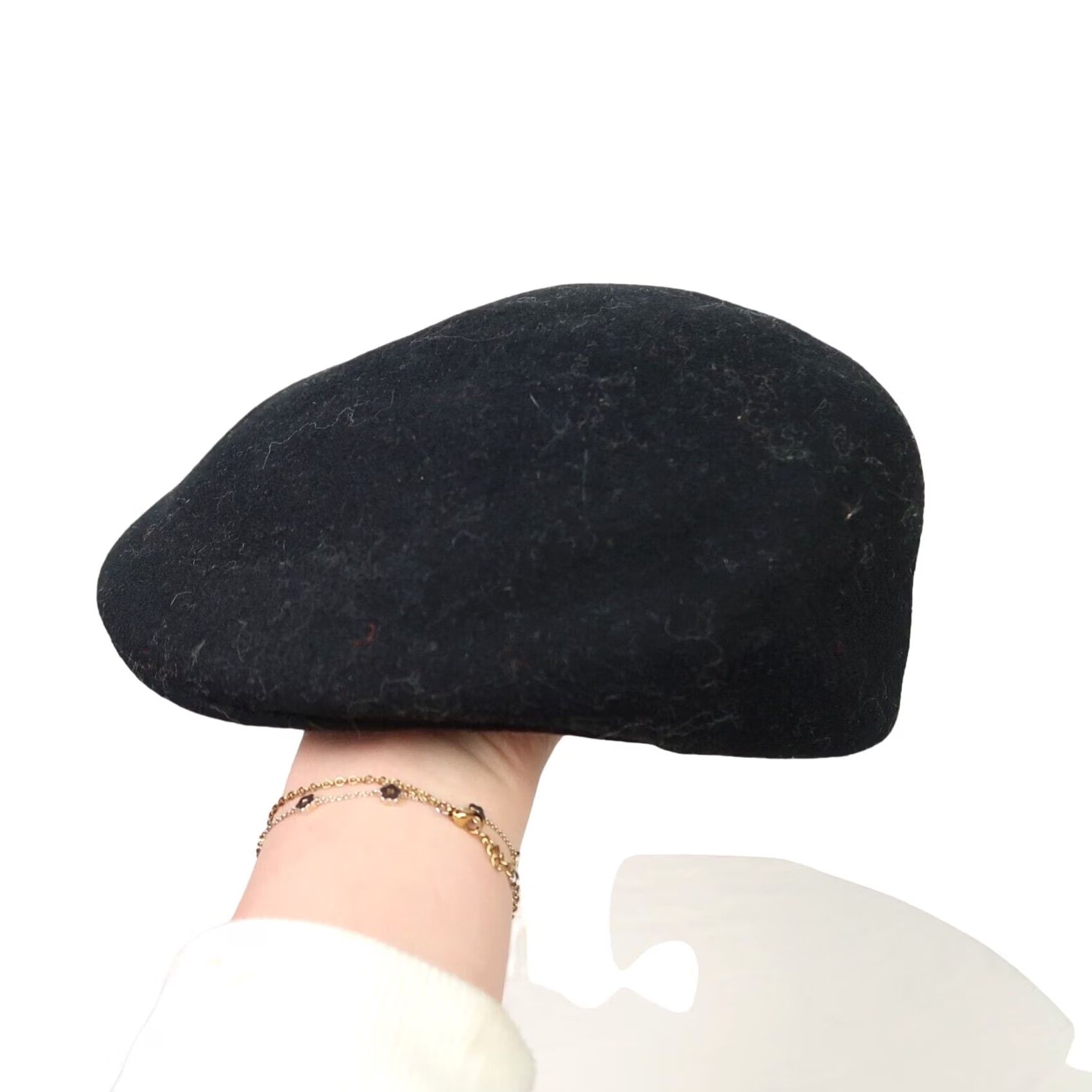 FELT Men Black Felt Wool Flat Cap Cabby Hat M Wool Mens Fall Winter Casual Size ONE SIZE - 5 Thumbnail