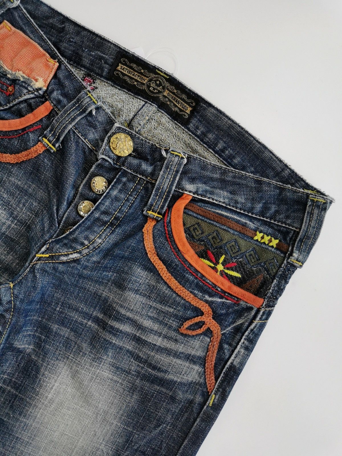 Japanese Brand Flared Bootcut Studio Red Pepper Embroidery Jeans Size 28" / US 6 / IT 42 - 5 Thumbnail