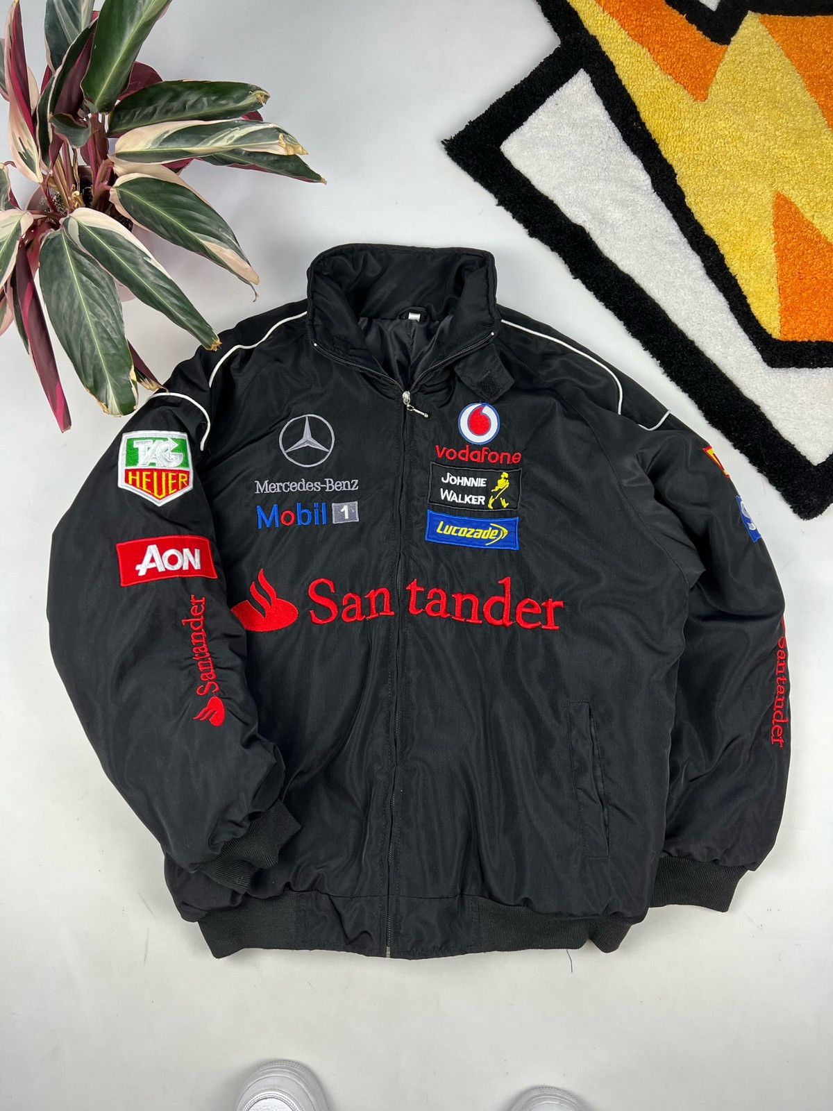 image of Mercedes Benz x Racing Vintage Mercedes-Benz Lewis Hamilton Mobil 1 Racing Jacket in Black (Size XL