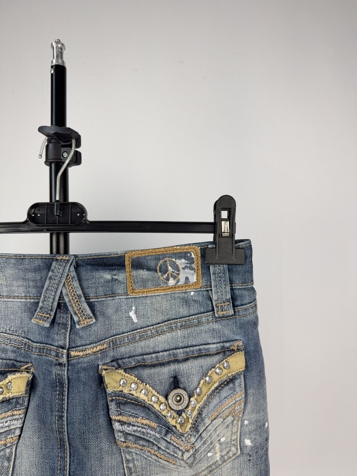 Japanese Brand Y2K Distressed Denim Mini Skirt Studded Pockets Grunge 90s Size 29" - 5 Thumbnail