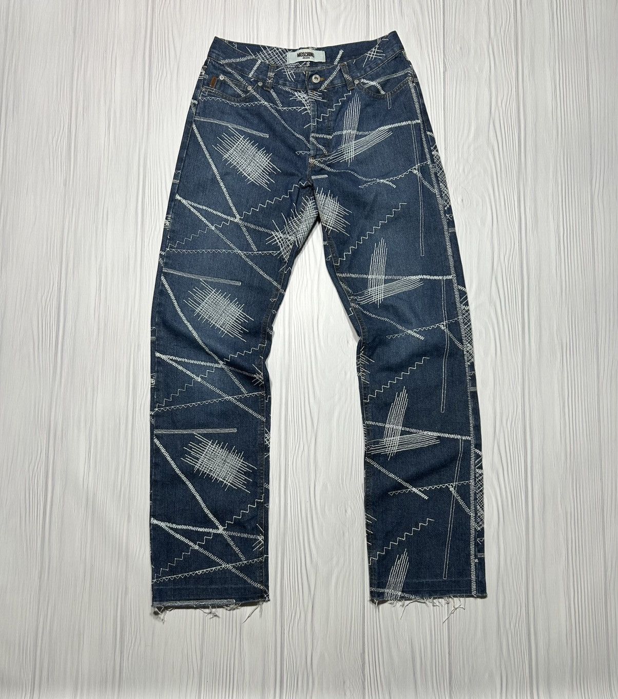 Moschino Rare Vintage Moschino Embroidered Stitch Denim Jeans Size US 33 - 1 Thumbnail
