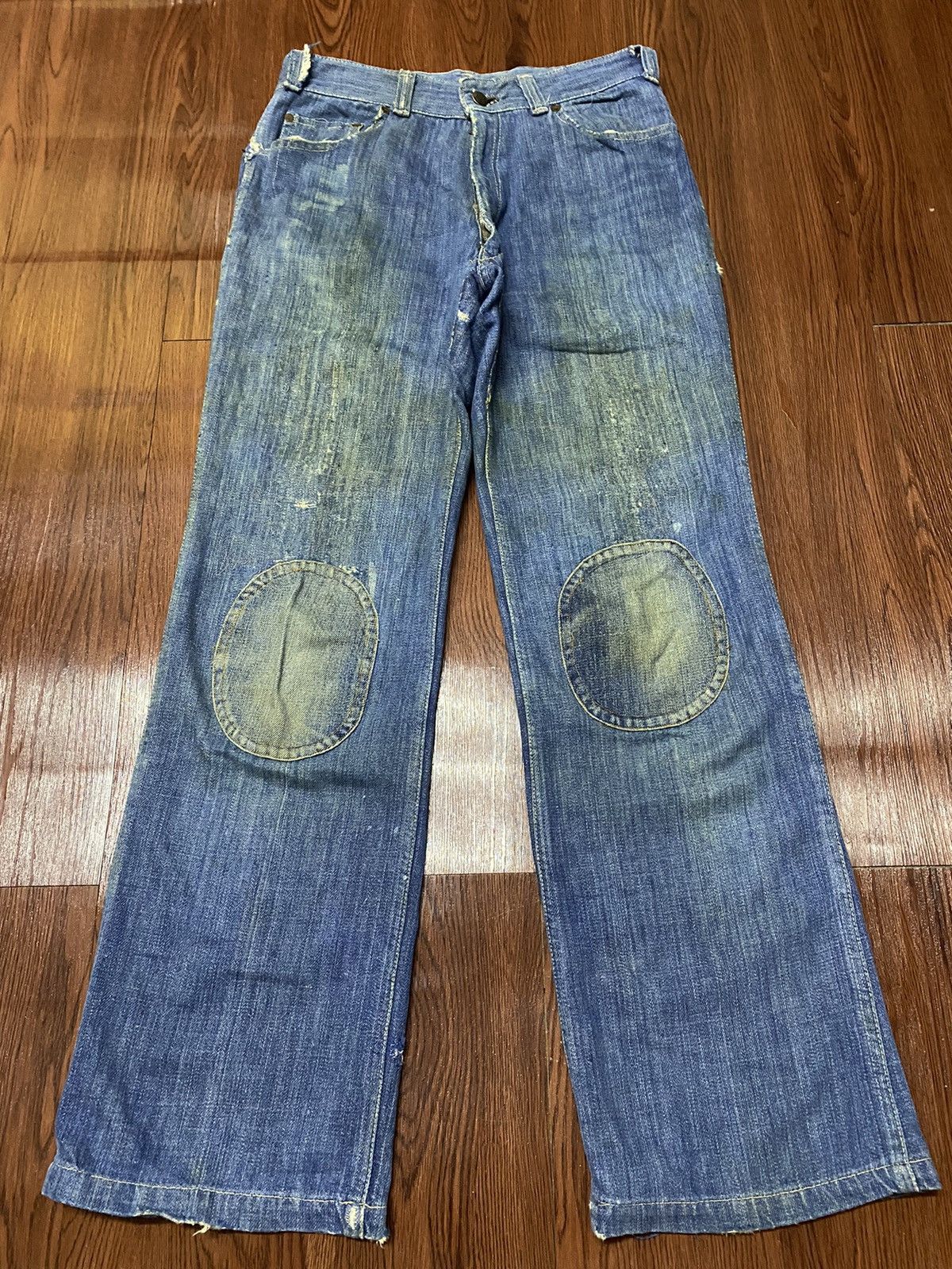 Japanese Brand Vintage Japanese Brand Dirty Thrashed Double Knee Jeans Size US 29 - 1 Thumbnail