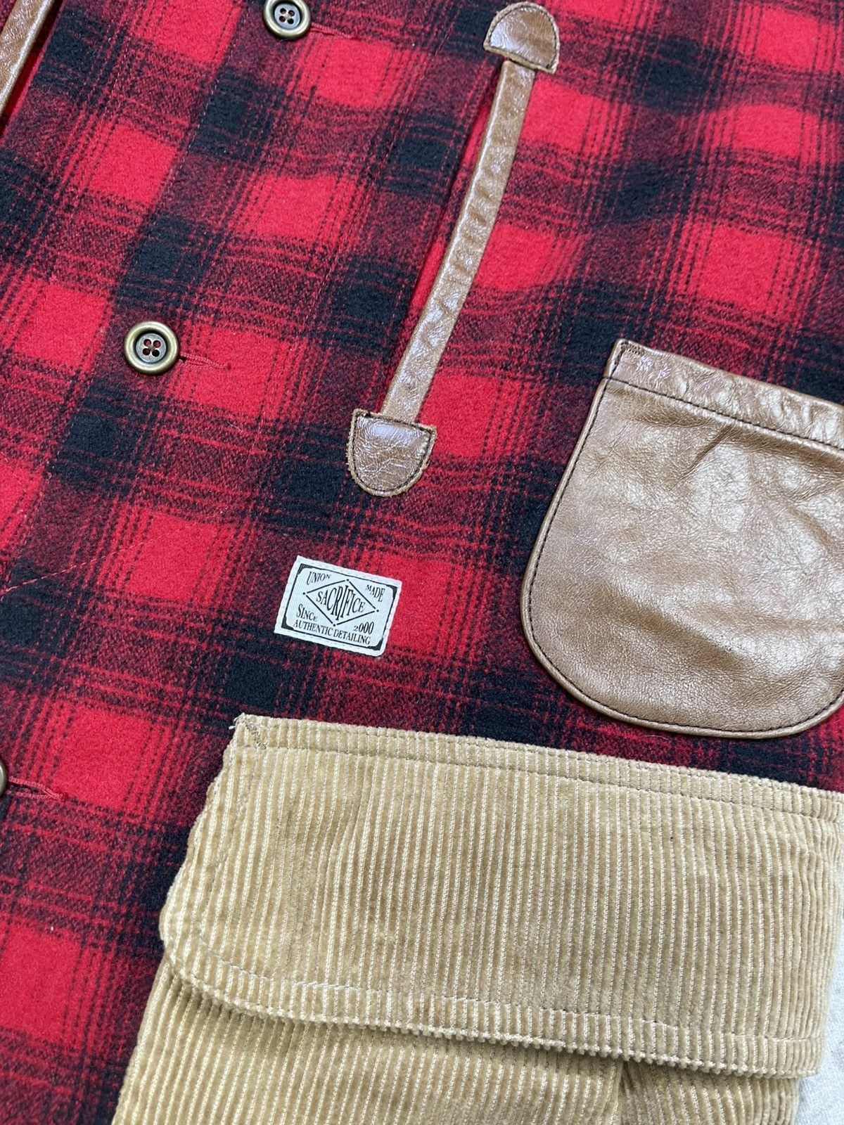 Japanese Brand Sacrifice Japan Plaid Wool Leather Trim Hunting Jacket Size US M / EU 48-50 / 2 - 13 Thumbnail