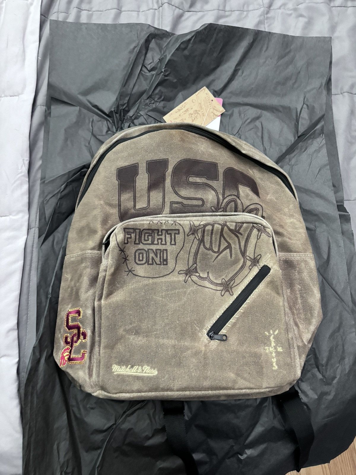 image of Mitchell Ness x Travis Scott USC X Mitchell & Ness Backpack in Brown, Men's