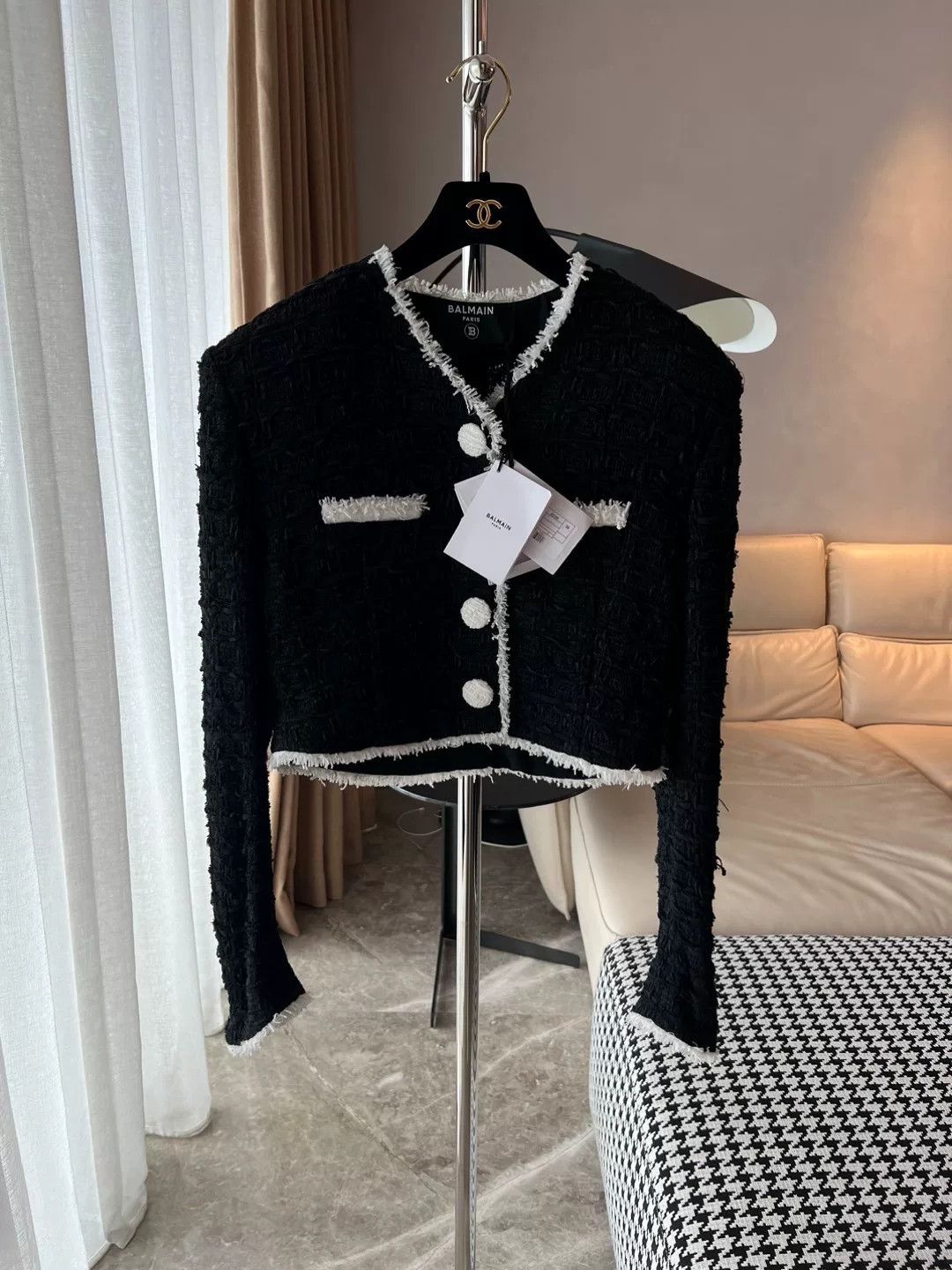 Black and White Knitted Short Jacket