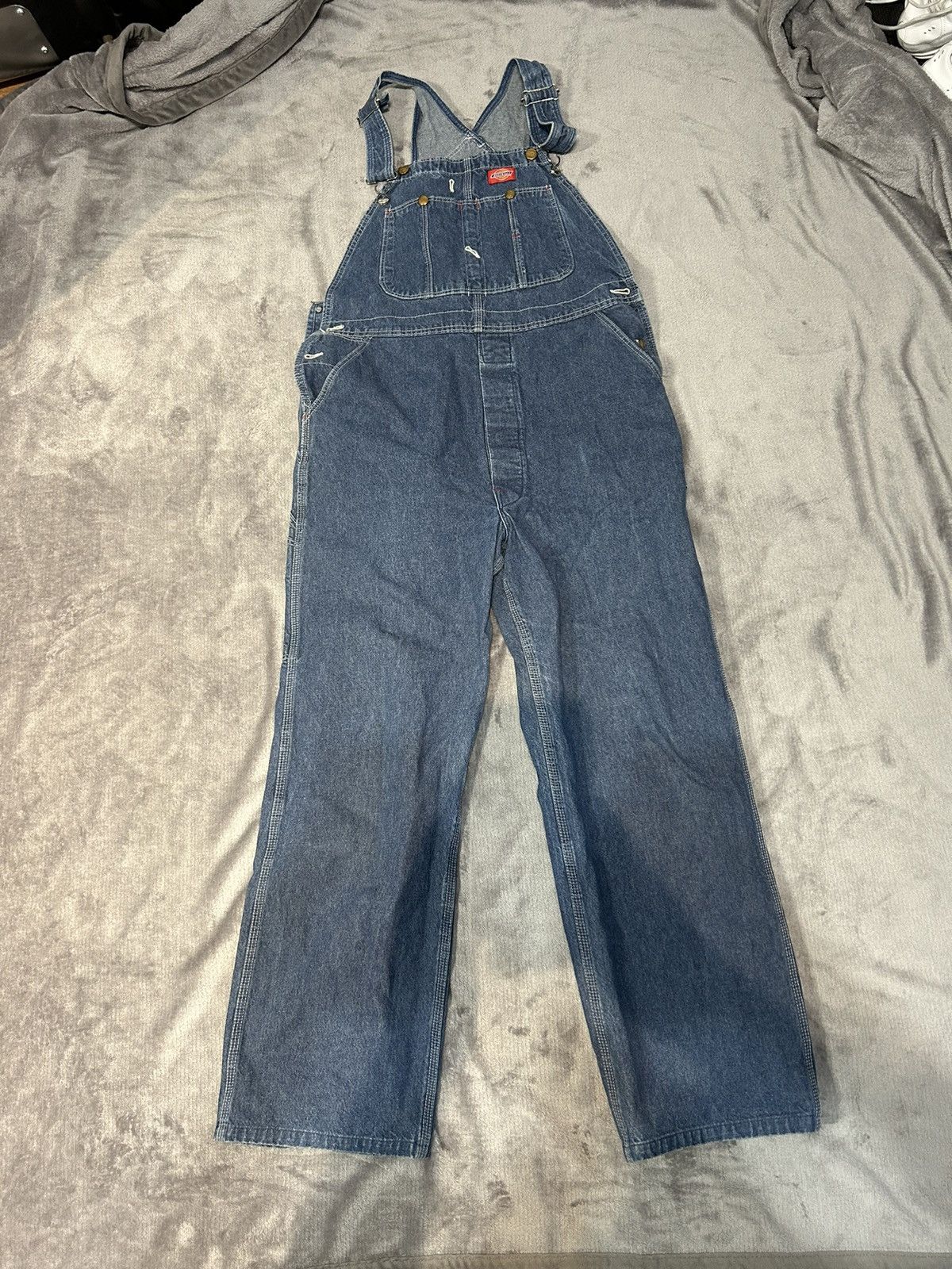 image of Dickies Dungarees Mini Logo Patch Navy Overals, Men's (Size 36)