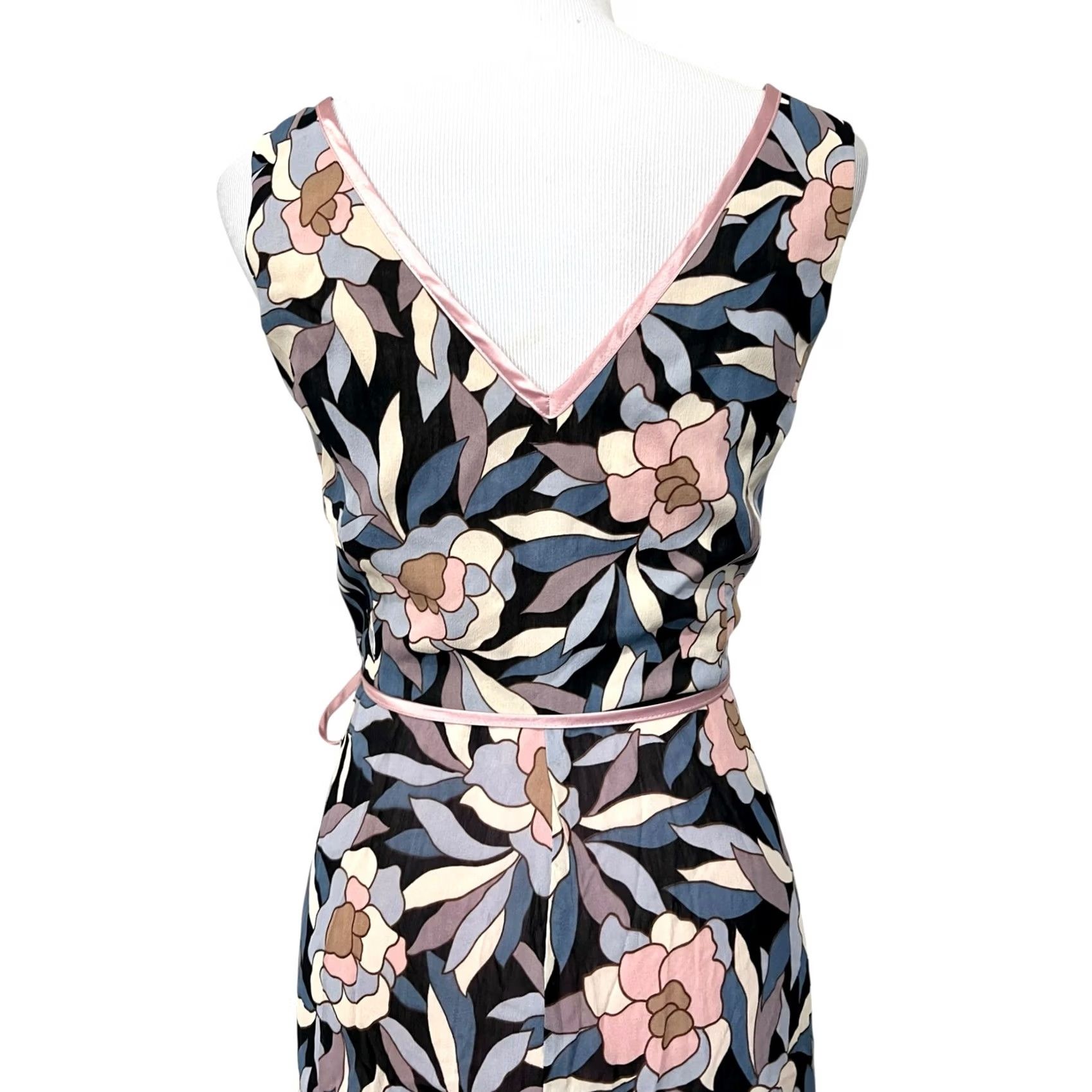 Vintage Vintage Moods Floral Wrap Dress Sleeveless Midi Pink Blue Crepe Size 4 Lined Womens Size S / US 4 / IT 40 - 6 Thumbnail