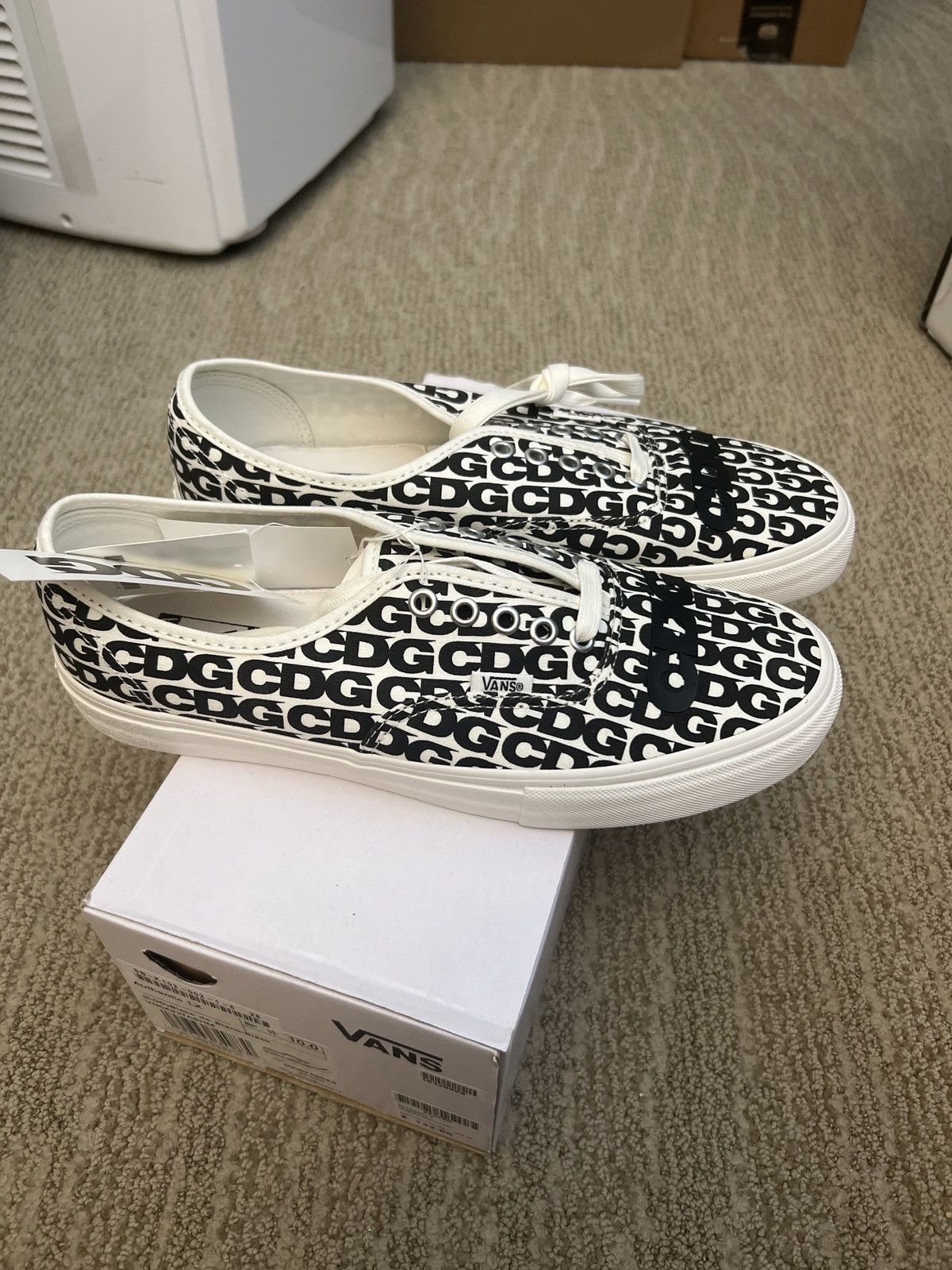 image of Comme Des Garcons x Vans All Over Logo Print Authentic Lx Shoes in White, Men's (Size 10)