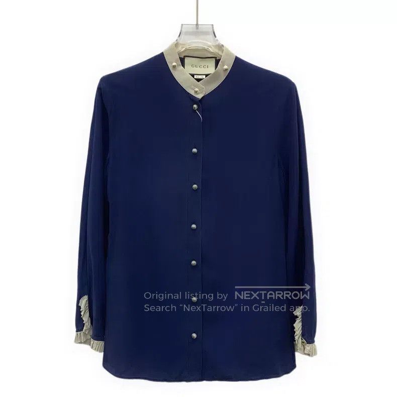Gucci Gucci 23 dark blue lace design mulberry silk single-breast Size XS / US 0-2 / IT 36-38 - 1 Thumbnail