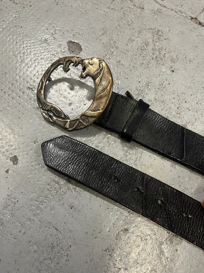 Designer × Just Cavalli × Vintage 2000s Cavalli Snake vs Tiger Buckle Black Leather Belt Size ONE SIZE - 5 Thumbnail