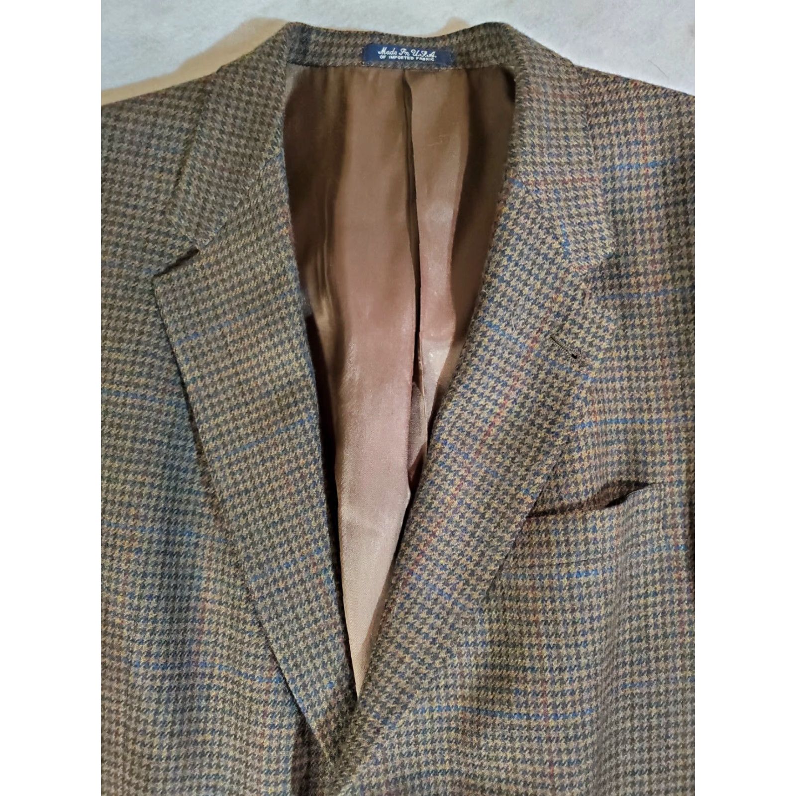 Austin Reed VINTAGE Austin Reed Signature Herringbone Tweed 2-Button Blazer 100% Wool Mens Jacket Sport Coat Brown Regular 44 No Stains Size 44R - 3 Thumbnail