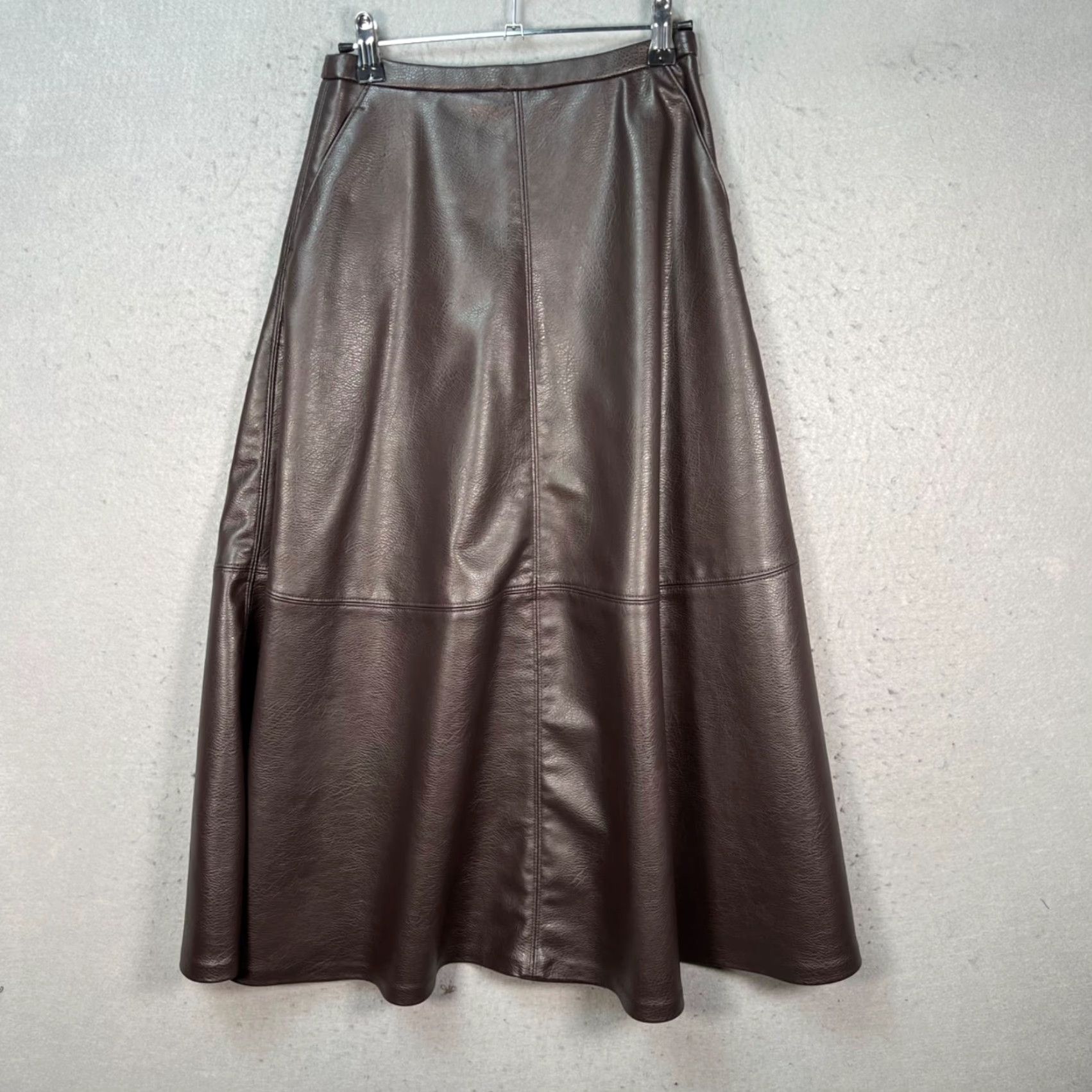 H&M H&M Edition Womens 0 Brown Faux Leather A-Line Midi Skirt Size 25" / US 0 / IT 36 - 2 Thumbnail
