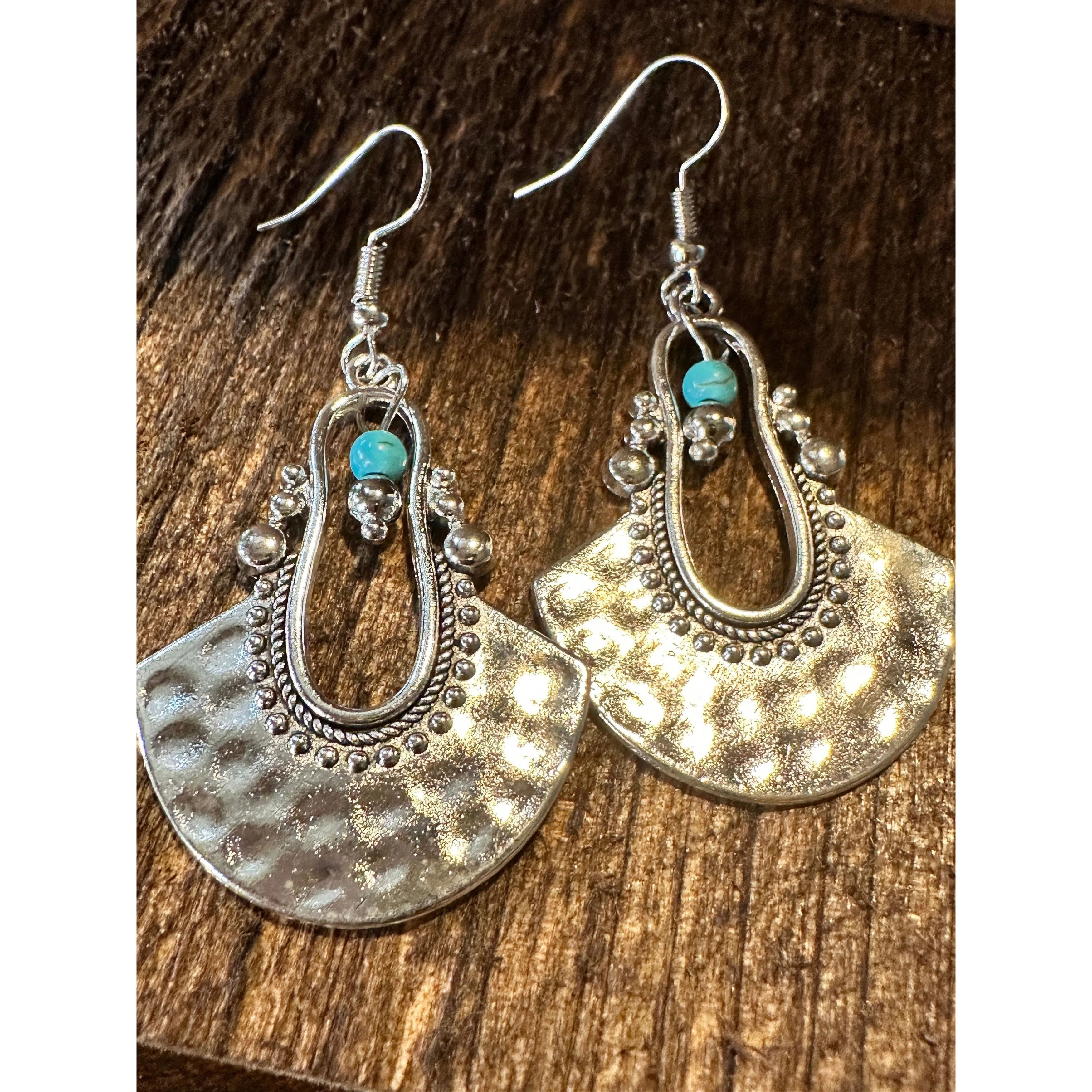 Other Boho Hippie Western Cowgirl Turquoise Stone Fan Silver Drop Size ONE SIZE - 5 Thumbnail