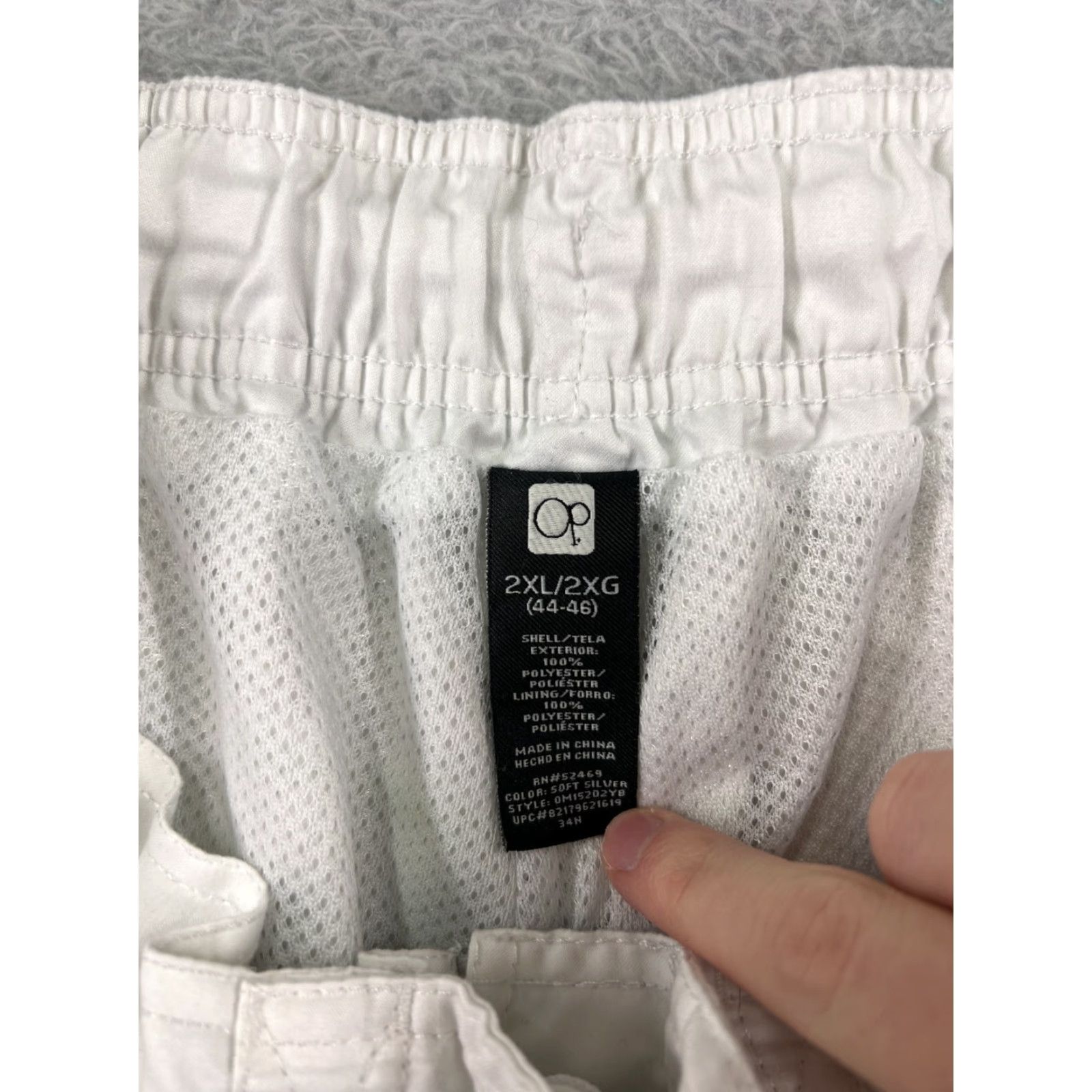 Ocean Pacific VINTAGE Ocean Pacific Swim Trunks Mens 2XL Gray Green Floral Striped Polyester Trunks, Built-In Brief, Pockets, Surf Beach Theme Mens Size US 39 - 3 Thumbnail