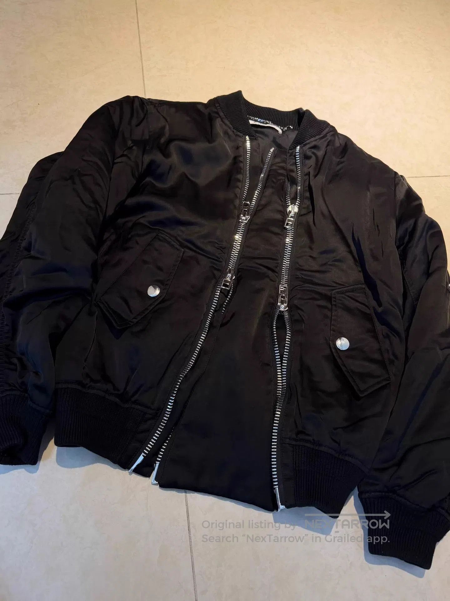 Givenchy Black Satin Bomber Jacket with Double Zippers. Size US S / EU 44-46 / 1 - 5 Thumbnail