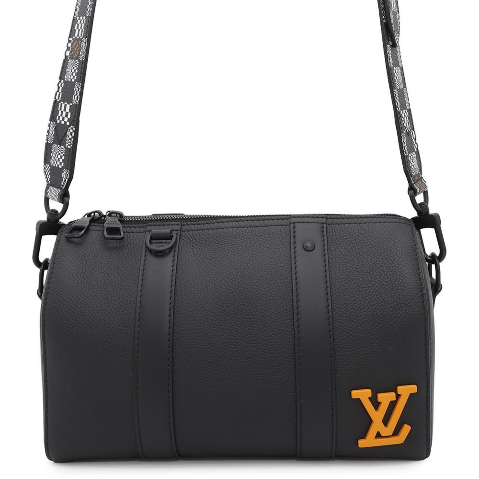 Louis Vuitton Shoulder Bag Grain Leather Damier Distorted City Keepall M57417 Black, Women's
