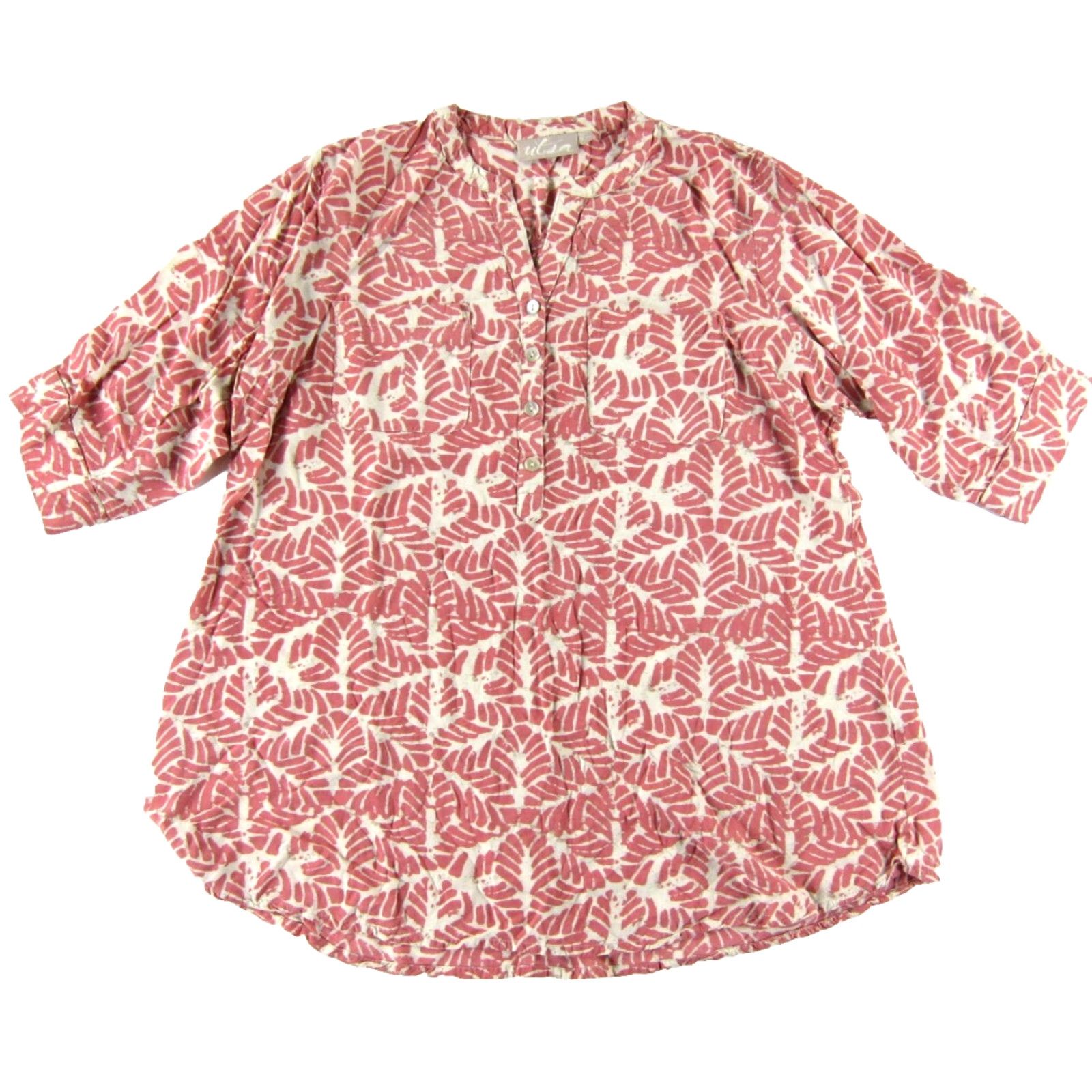 Pinko VINTAGE Utsa Blouse Tunic 100% Rayon Pink Ivory Pocket Short Sleeve XXL Women Size M / US 6-8 / IT 42-44 - 2 Thumbnail