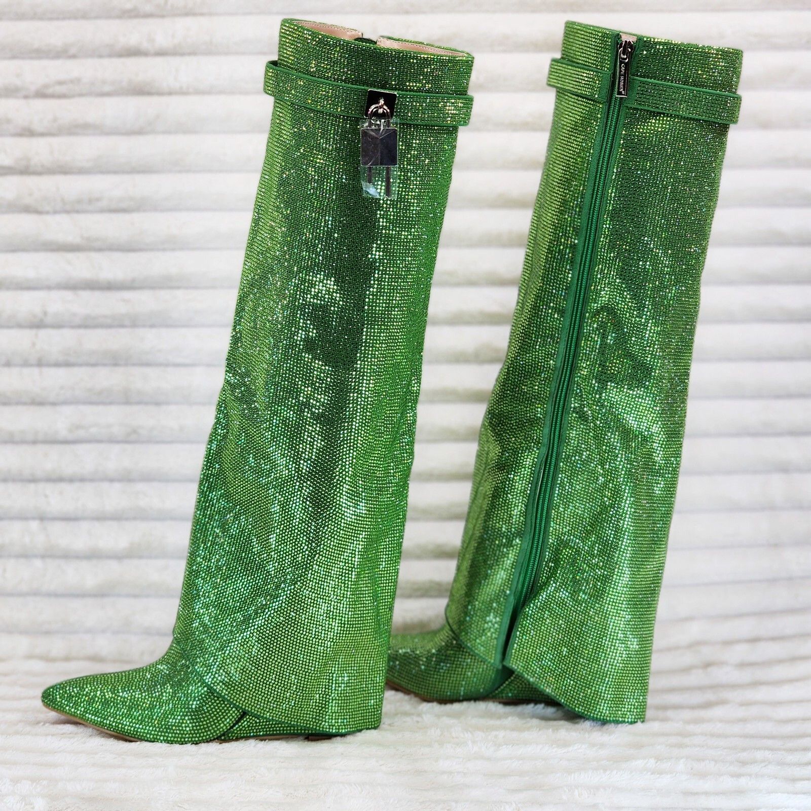 Other Super Sparkle Sharky Skirted Fold Over Wedge Heel Knee Boots Size US 7.5 / IT 37.5 - 1 Thumbnail