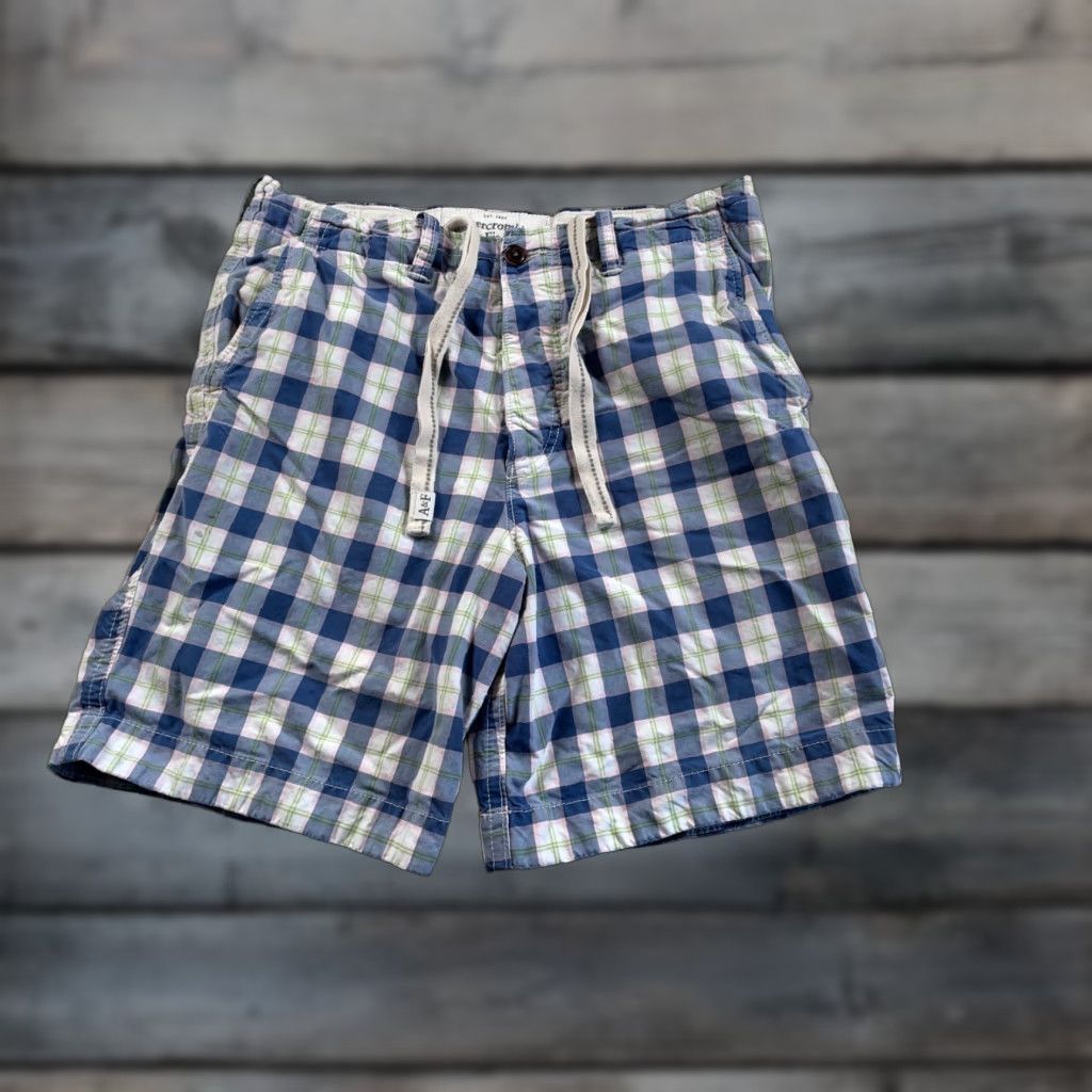 Abercrombie & Fitch VINTAGE Abercrombie & Fitch Plaid Shorts Men 34 9" Inseam Blue Pink Drawstring Flat Front Chino Casual 90s Mens Size US 36 / EU 52 - 1 Thumbnail