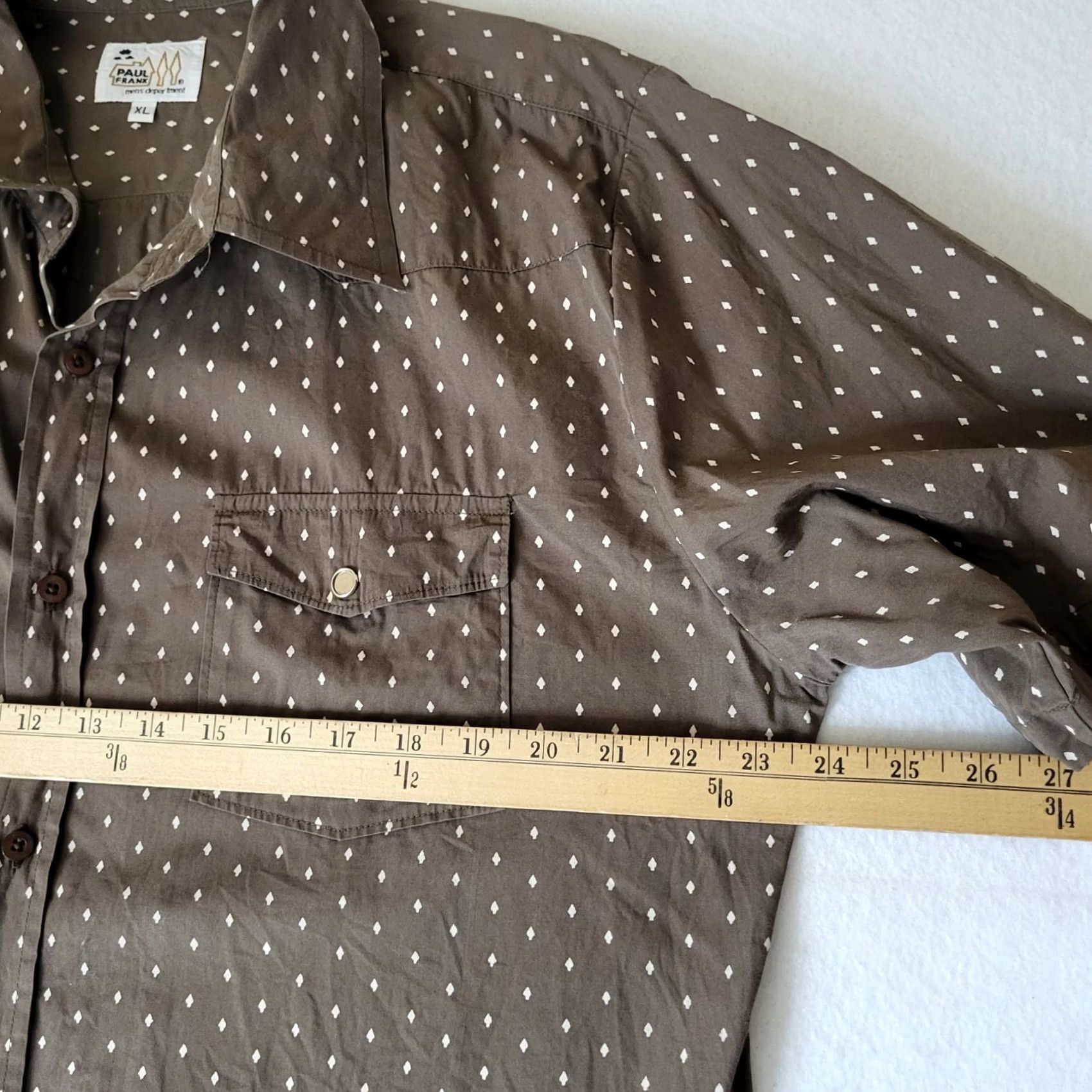 Paul Frank PAUL FRANX Shirt Button-Up Cotton Solid Brown White XL Men Casual Button-Down Short Sleeve Regular Fit Size US XL / EU 56 / 4 - 7 Thumbnail