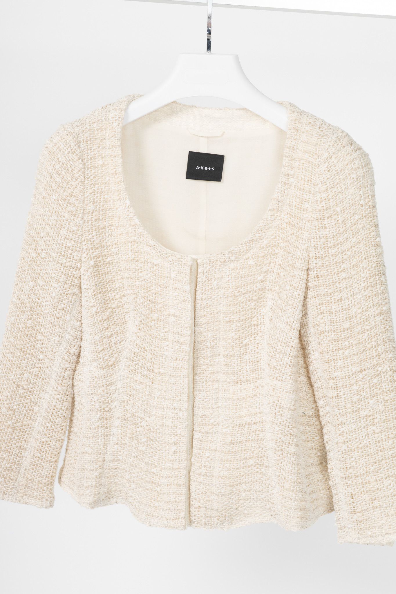 Akris Akris Cream Cotton & Wool Boucle Tweed Jacket Size M / US 6-8 / IT 42-44 - 3 Thumbnail