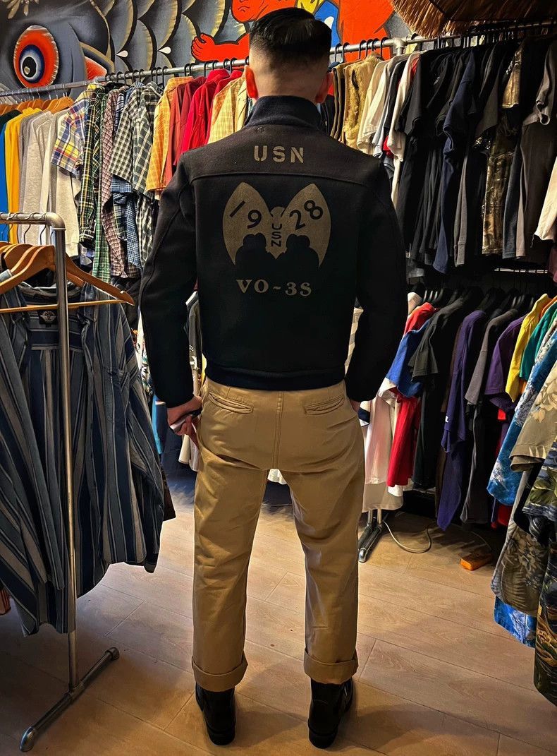 Freewheelers Freewheelers Freewheelers Black bat squadron A-1 pure wool Size US M / EU 48-50 / 2 - 4 Thumbnail
