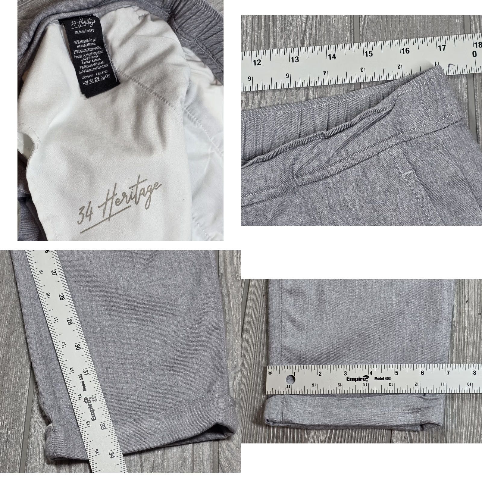 Vintage 34 Heritage Formia Pants Mens 34x34 Gray Elastic Waist Chino Lyocell Stretch Size US 34 / EU 50 - 9 Thumbnail