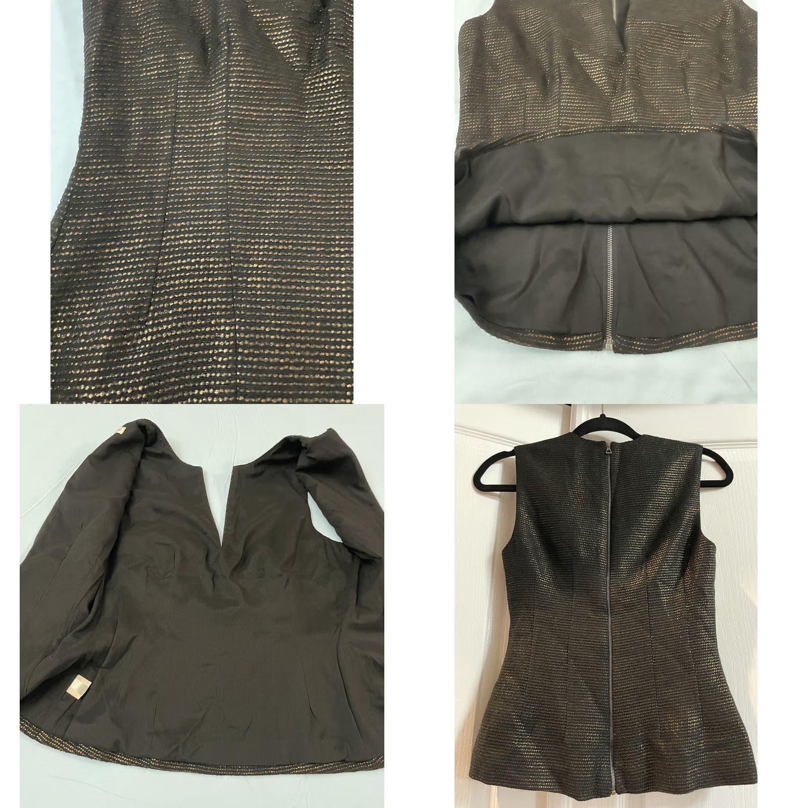 L'AGENCE L'Agence Vest Womens Size 2 Black Gold Metallic Textured Zip Up Sleeveless Top Size XS / US 0-2 / IT 36-38 - 9 Thumbnail