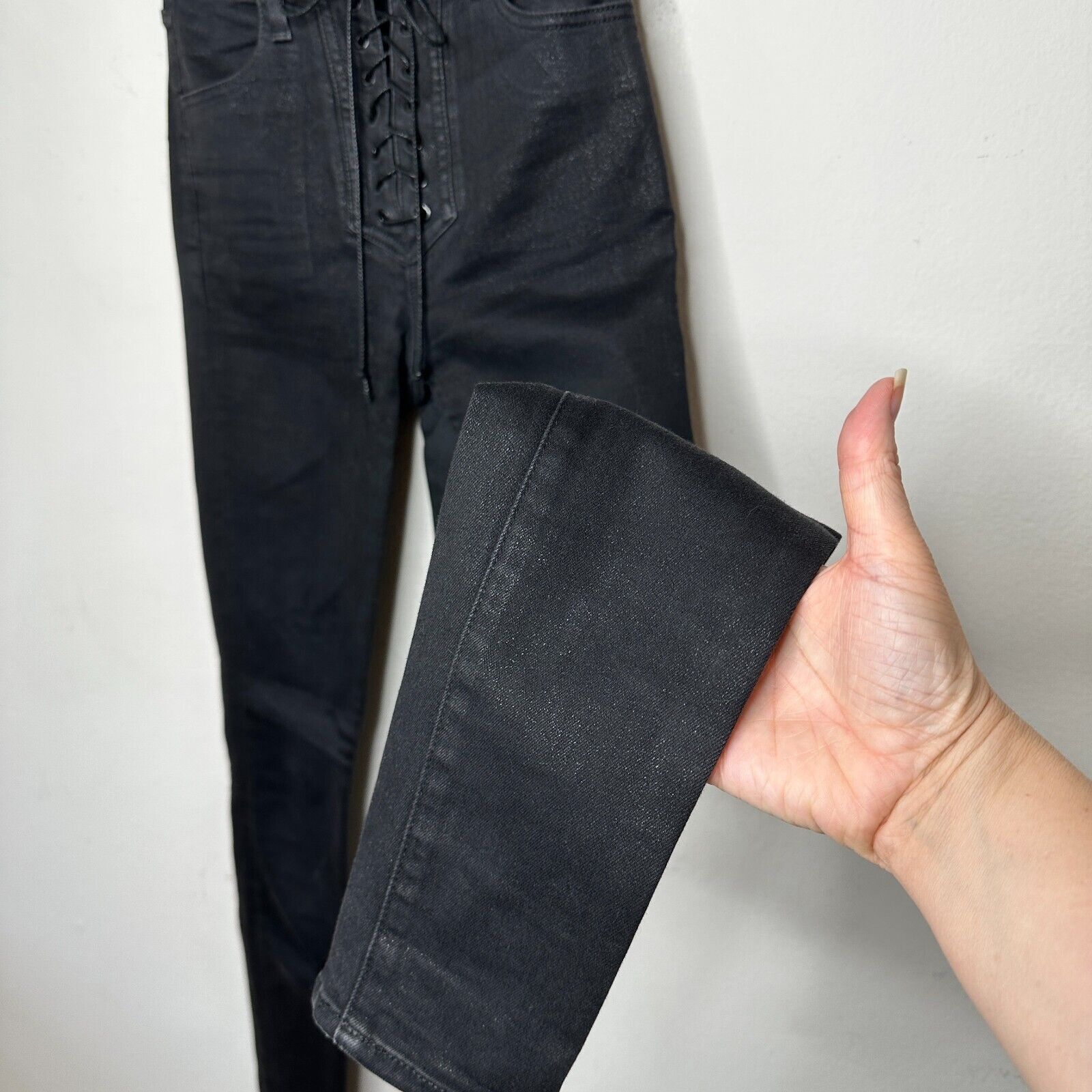 J Brand J Brand Steph Shep Black High-Rise Lace Up jean Vendetta 25 Size 25" / US 0 / IT 36 - 3 Thumbnail
