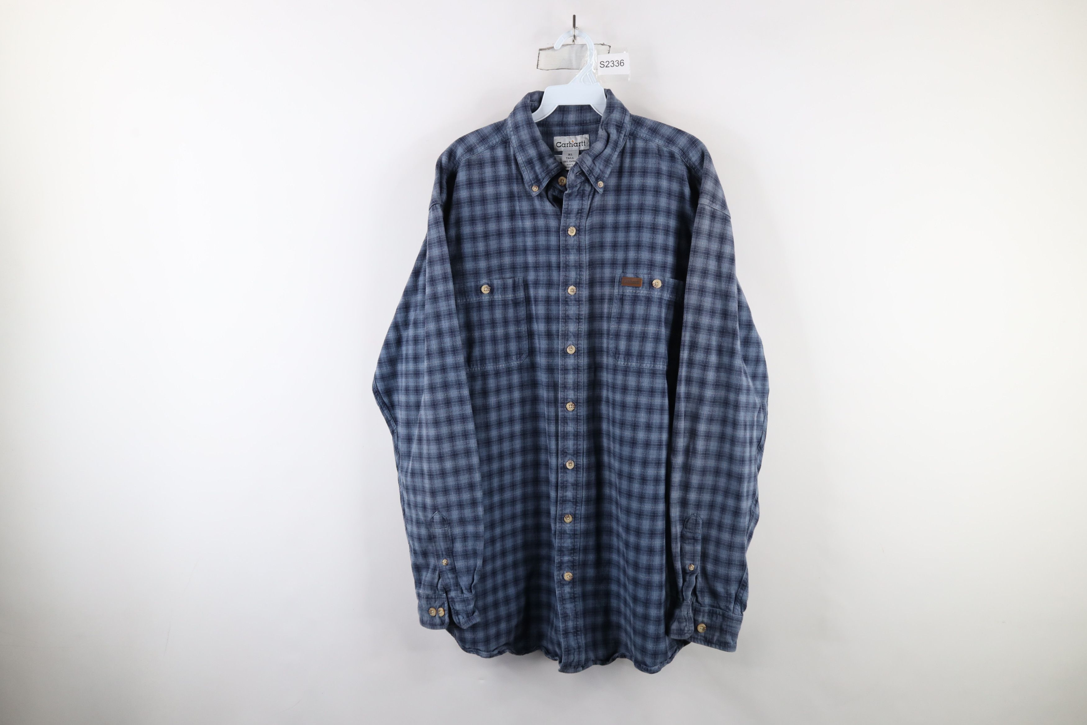 Carhartt × Vintage Vintage Carhartt Out Flannel Button Down Shirt Blue Plaid Size US XL / EU 56 / 4 - 1 Thumbnail