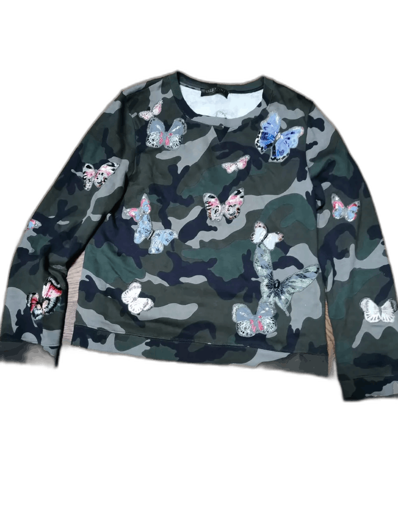 Valentino Valentino Camouflage Butterfly Embroidered Sweatshirt Size US L / EU 52-54 / 3 - 1 Thumbnail